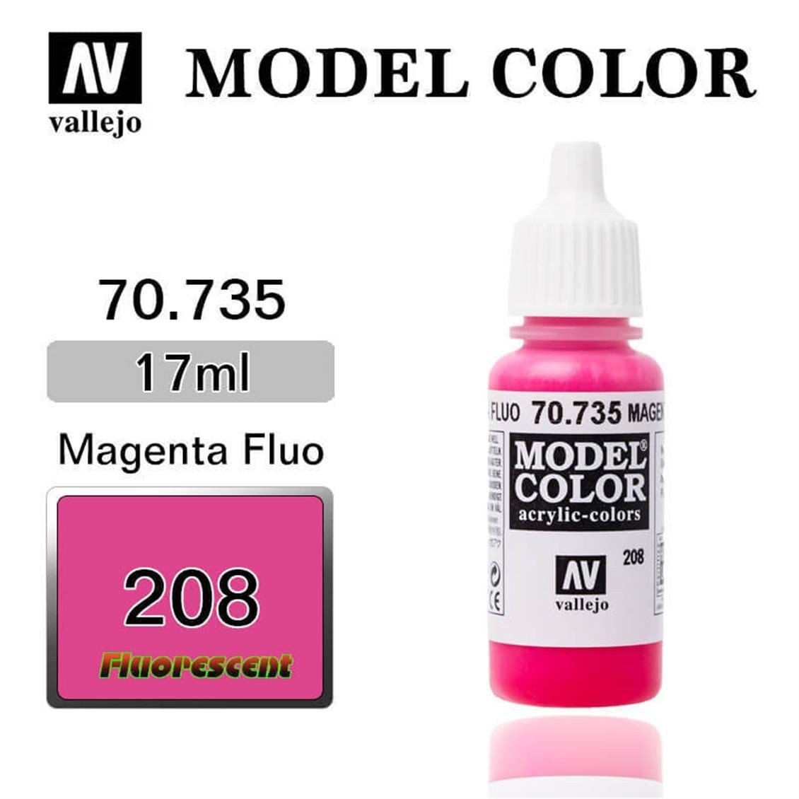 Vallejo 70735 18 ml. (208) Magenta Fluorescent, Model Color Serisi Model Boyası