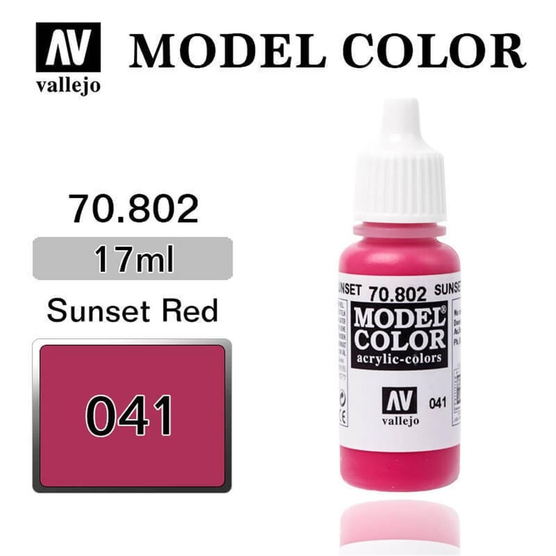 Vallejo 70802 18 ml. (41) Sunset Red-Matt, Model Color Serisi Model Boyası