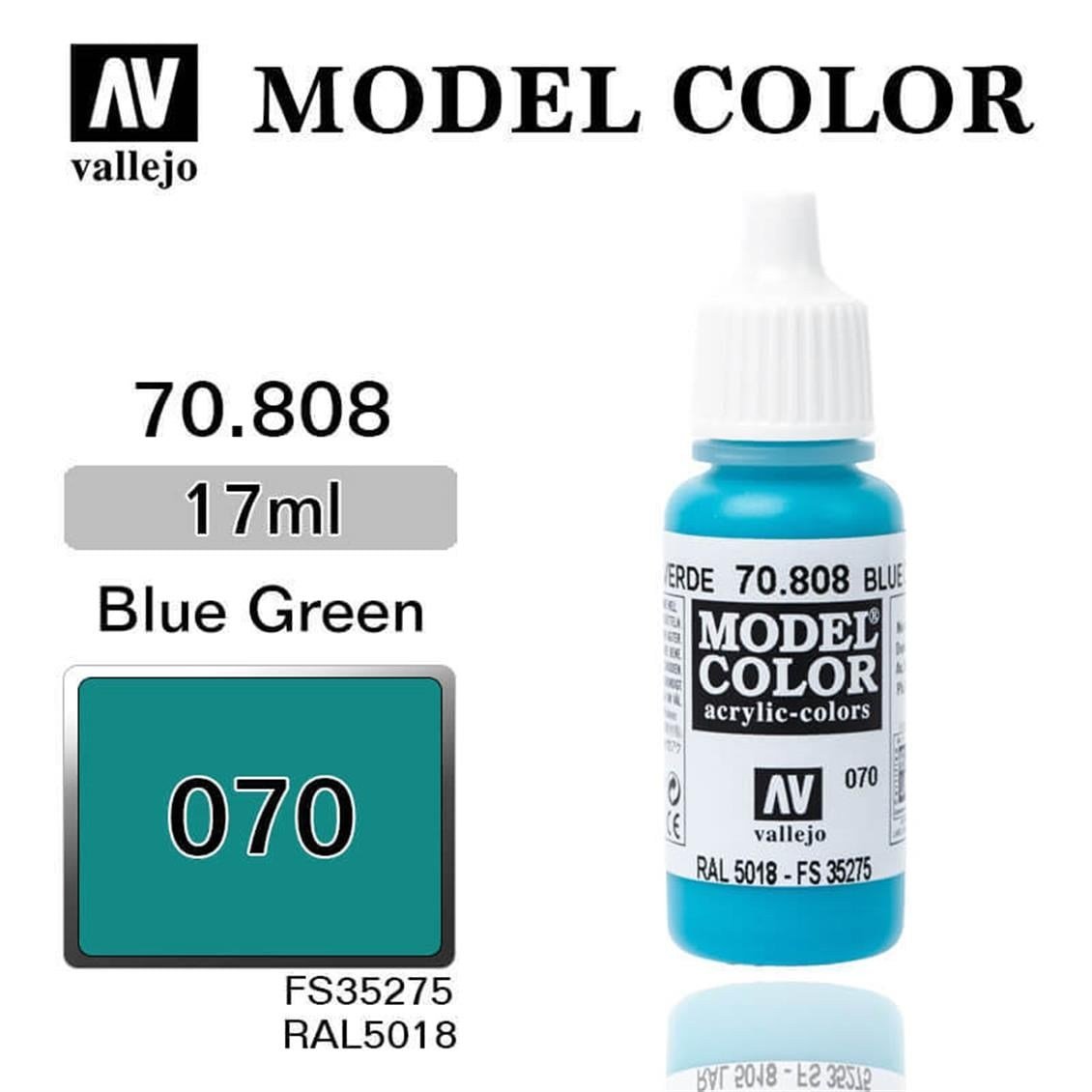 Vallejo 70808 18 ml. (70) Blue Green-Matt, Model Color Serisi Model Boyası