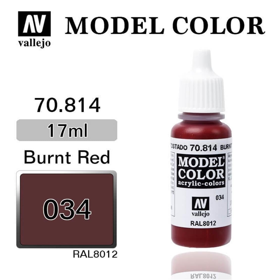 Vallejo 70814 18 ml. (34) Burnt Red-Matt, Model Color Serisi Model Boyası