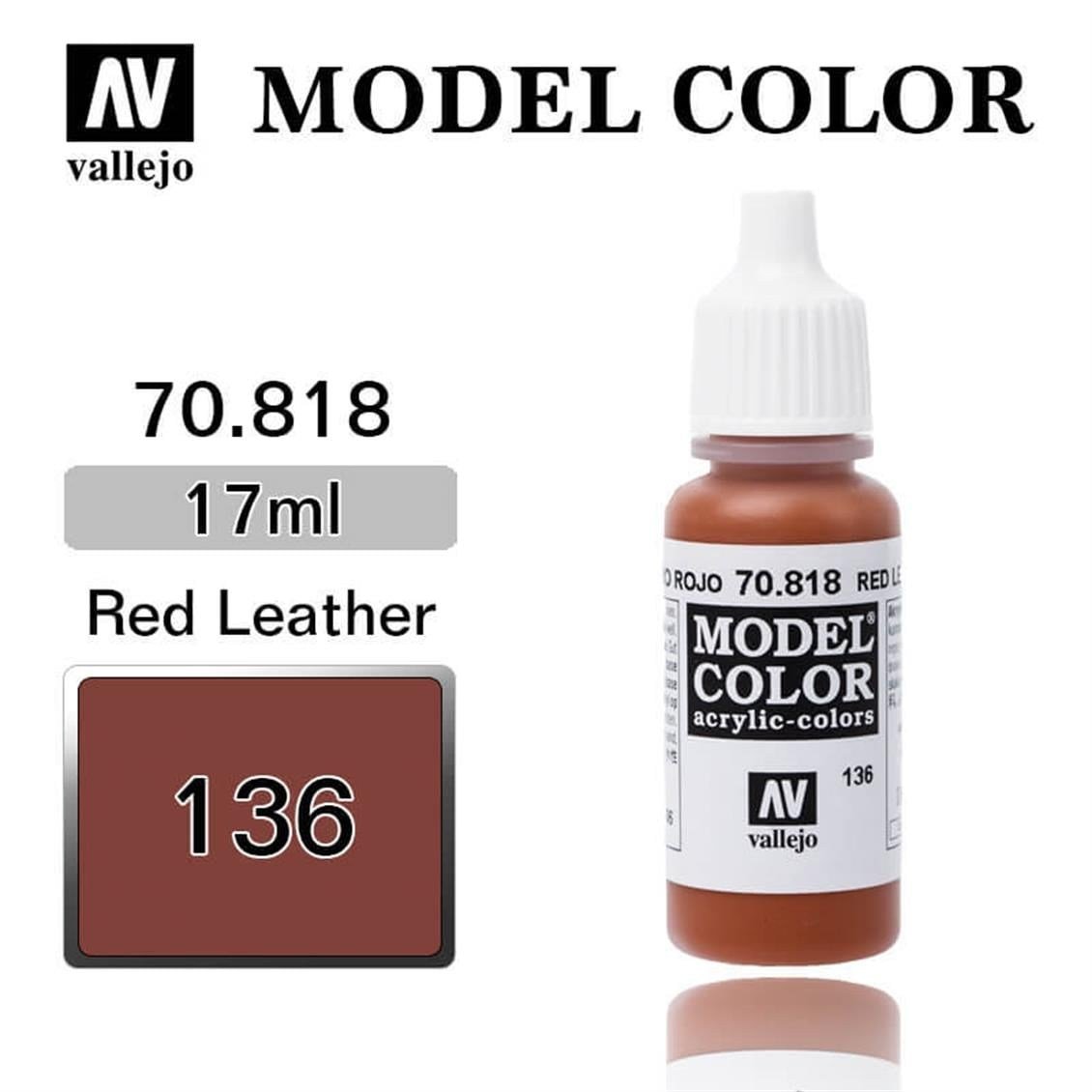 Vallejo 70818 18 ml. (136) Red Leather-Matt, Model Color Serisi Model Boyası