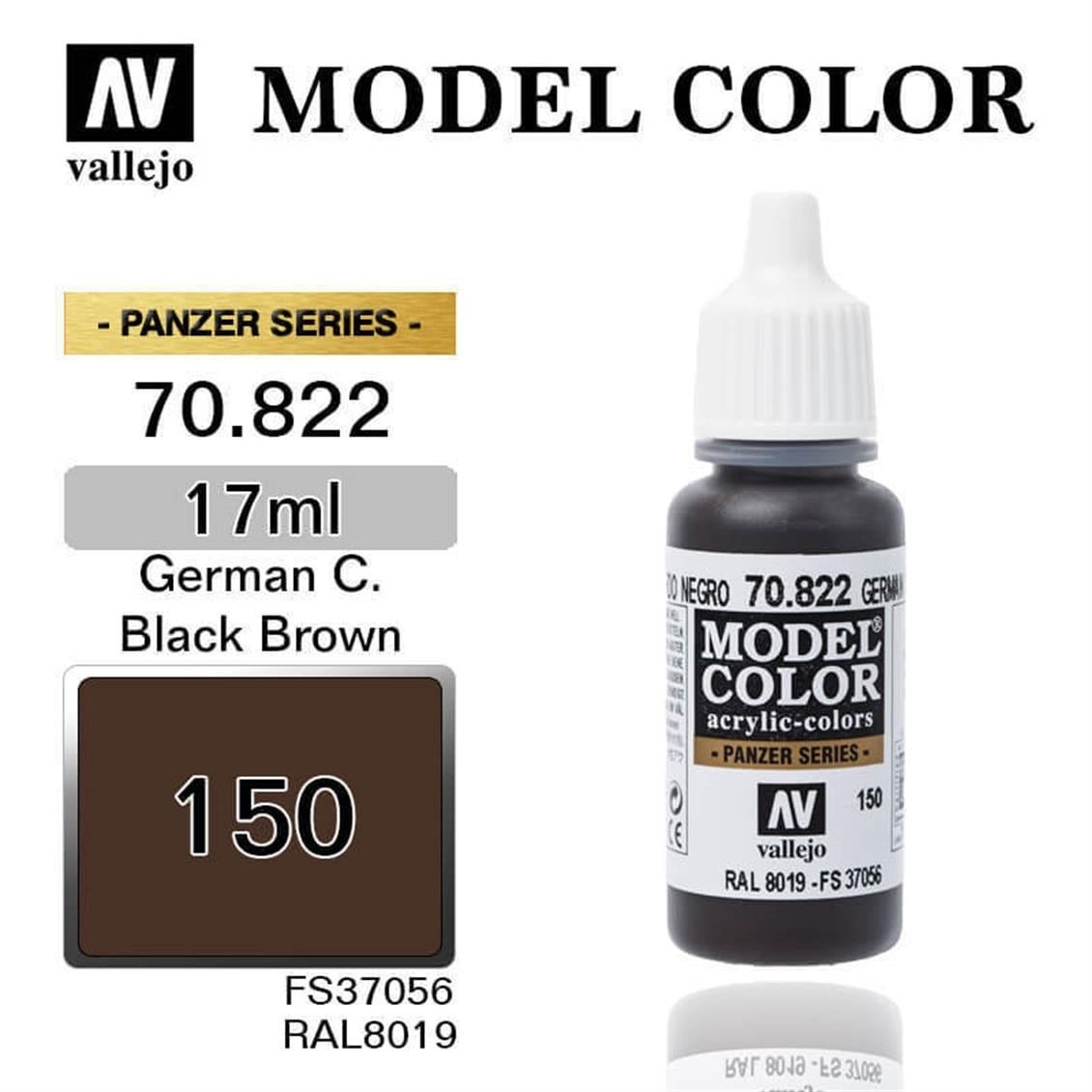 Vallejo 70822 18 ml. (150) German Cam.Black Brown-Matt, Model Color Serisi Model Boyası