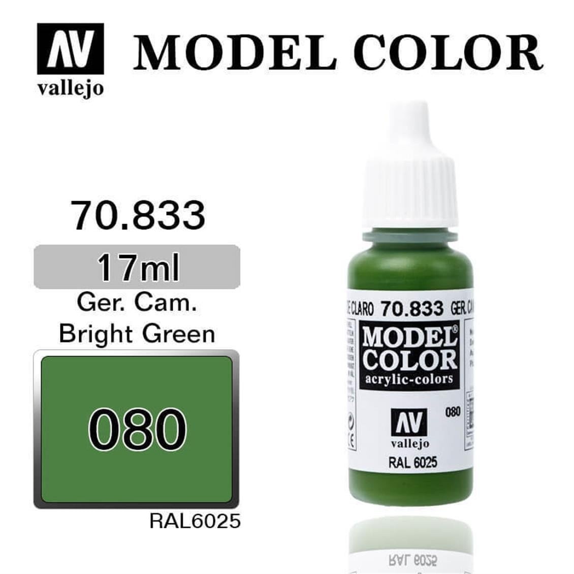 Vallejo 70833 18 ml. (80)Ger.Cam.Bright Green-Glaze, Model Color Serisi Model Boyası