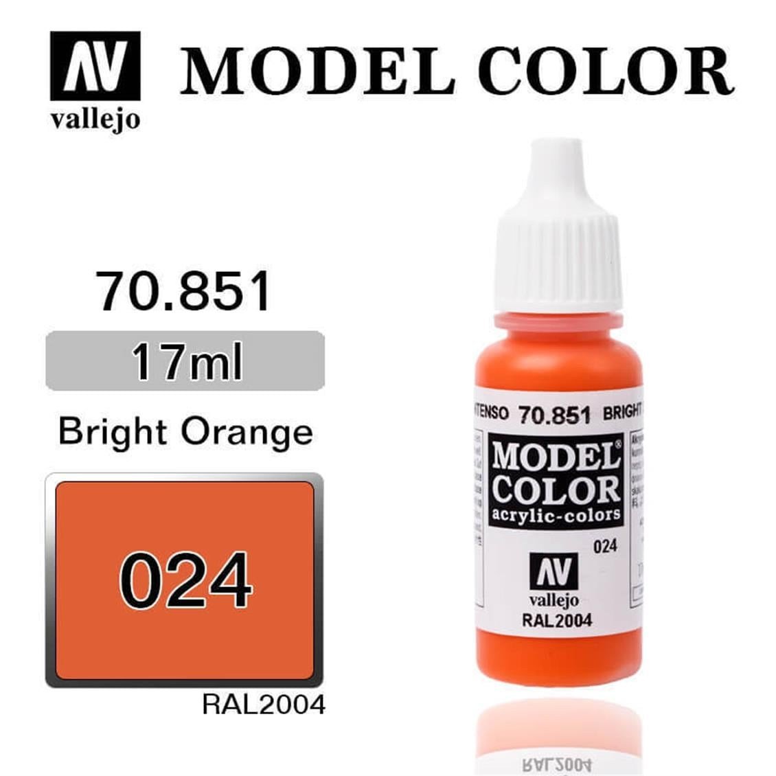 Vallejo 70851 18 ml. (24) Bright Orange-Matt, Model Color Serisi Model Boyası