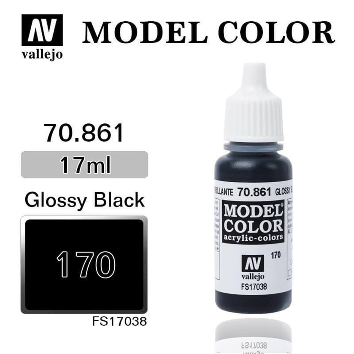 Vallejo 70861 18 ml. (170) Glossy Black-Matt, Model Color Serisi Model Boyası