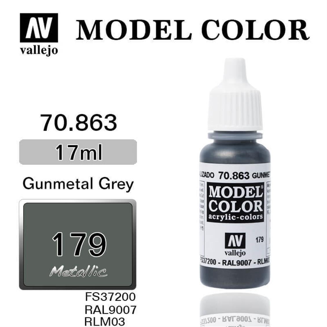 Vallejo 70863 18 ml. (179) Gunmetal Grey-Metallic, Model Color Serisi Model Boyası