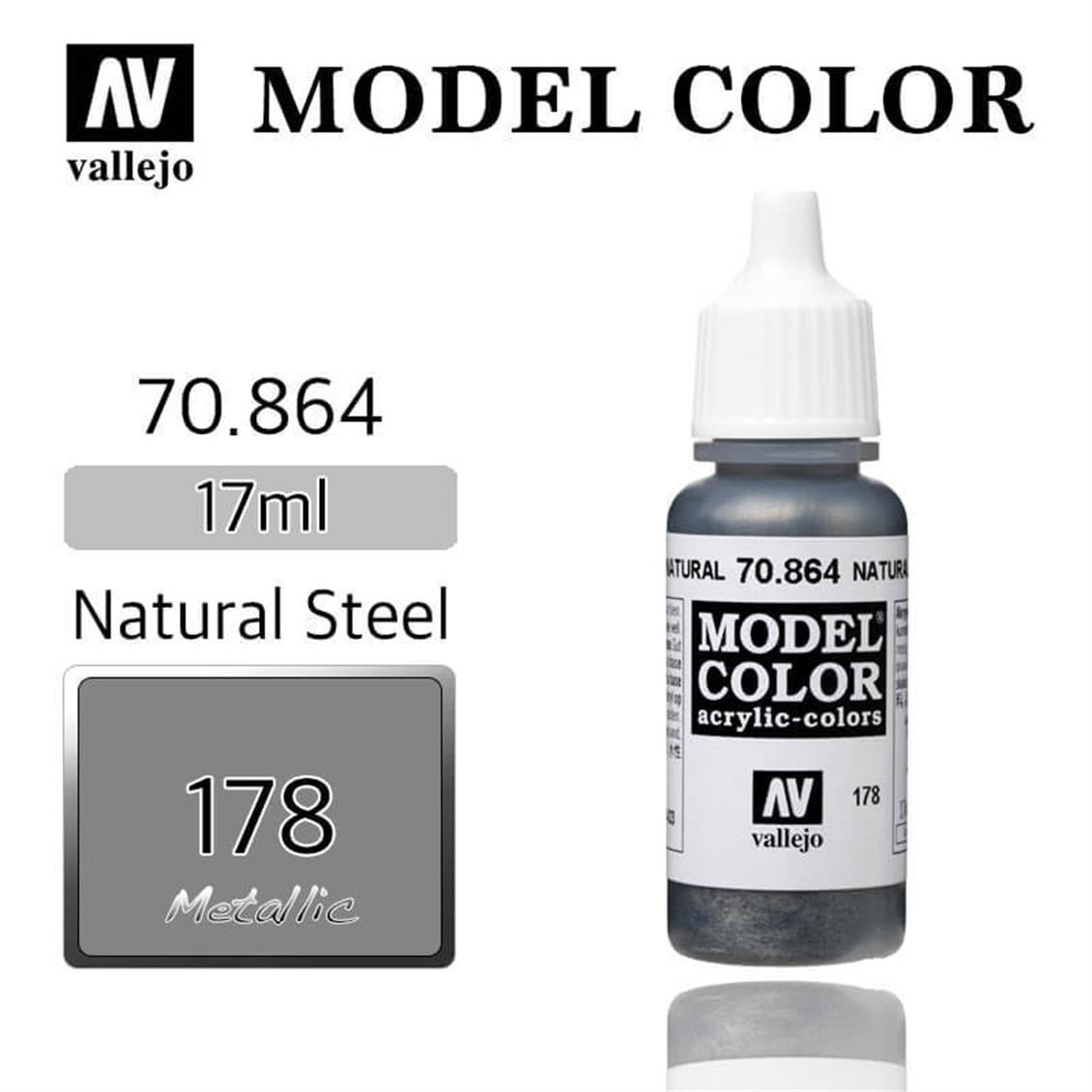 Vallejo 70864 18 ml. (178) Natural Steel-Metallic, Model Color Serisi Model Boyası