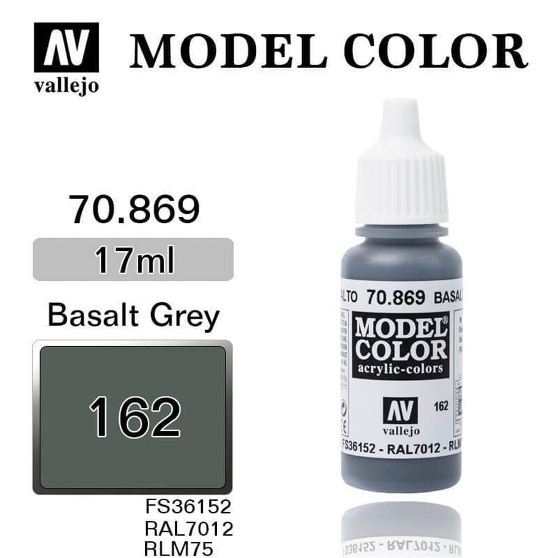 Vallejo 70869 18 ml. (162) Basalt Grey-Matt, Model Color Serisi Model Boyası