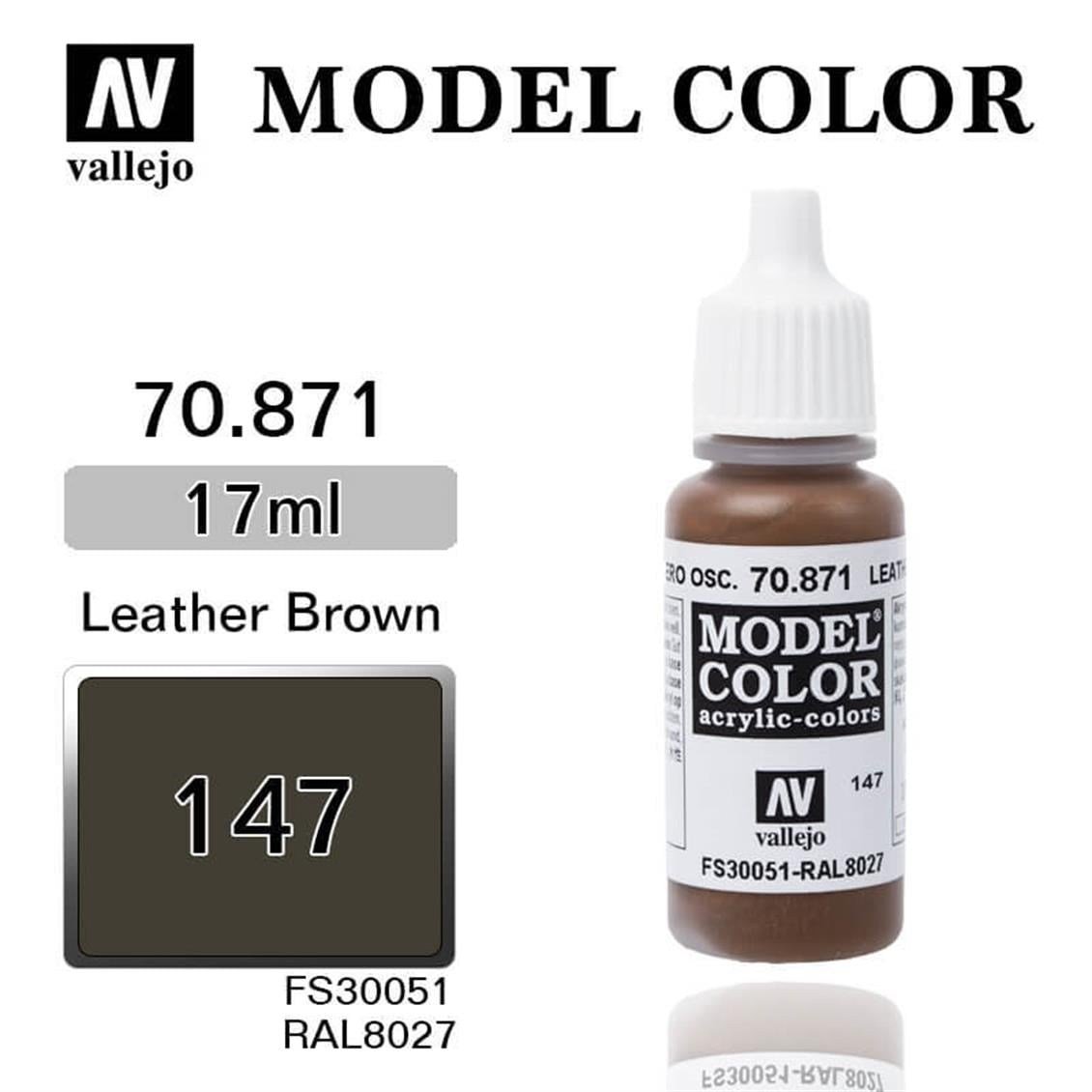 Vallejo 70871 18 ml. (147) Leather Brown-Matt, Model Color Serisi Model Boyası