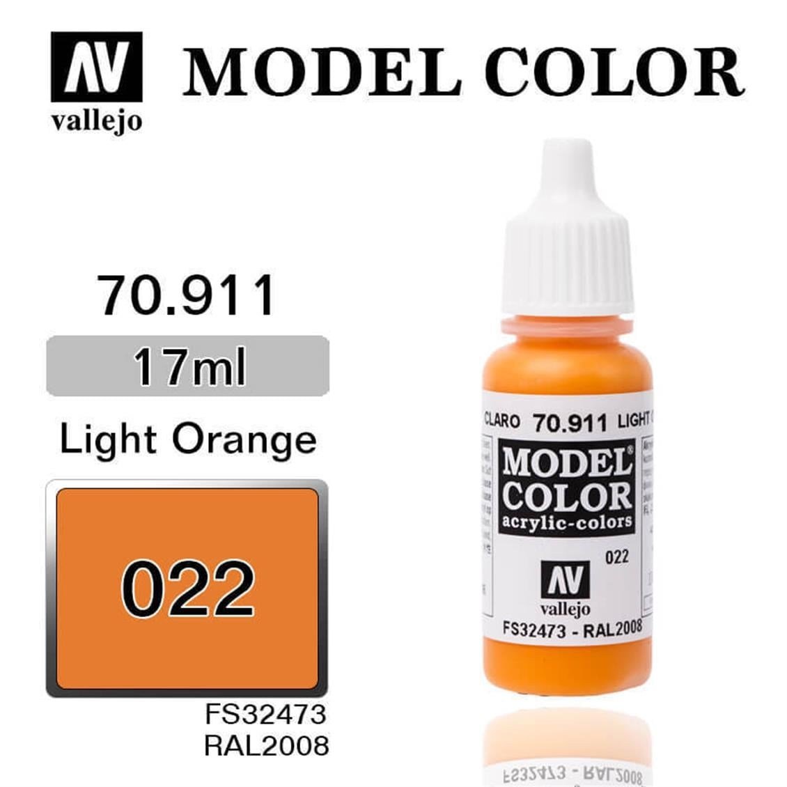Vallejo 70911 18 ml. (22) Light Orange-Matt, Model Color Serisi Model Boyası
