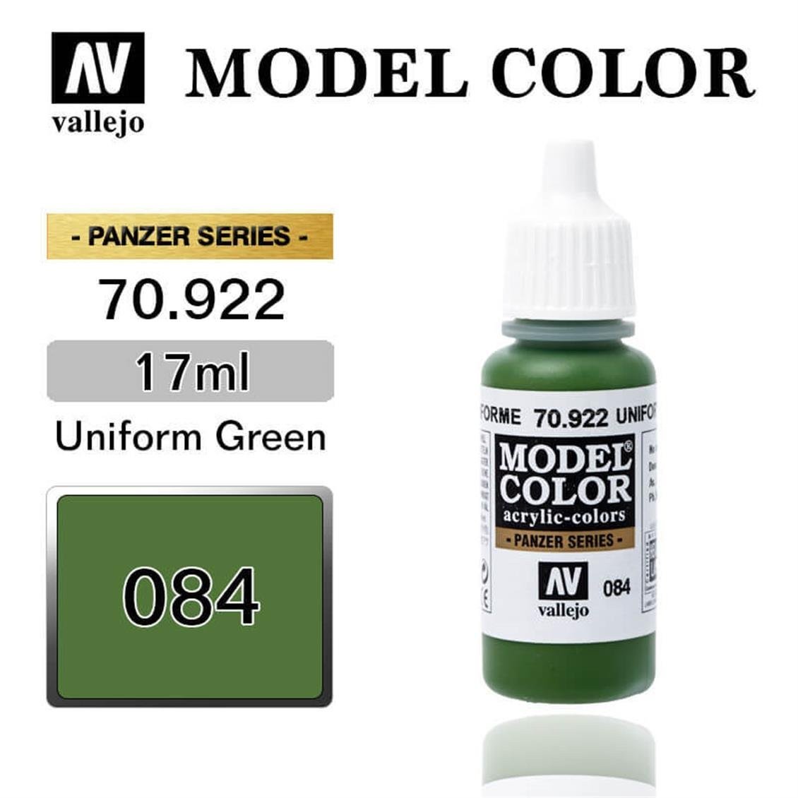 Vallejo 70922 18 ml. (84) Uniform Green-Matt, Model Color Serisi Model Boyası