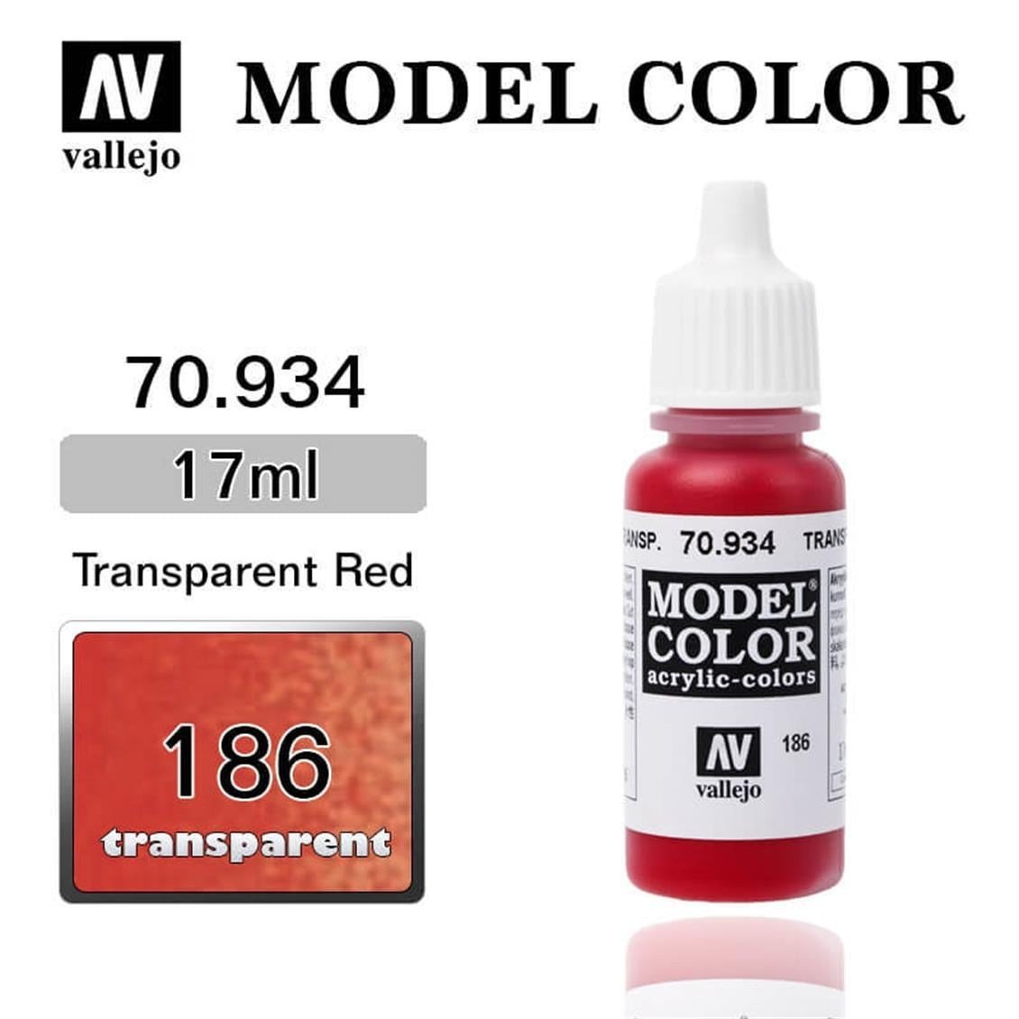 Vallejo 70934 18 ml. (186) Transparent Red-Transparent, Model Color Serisi Model Boyası
