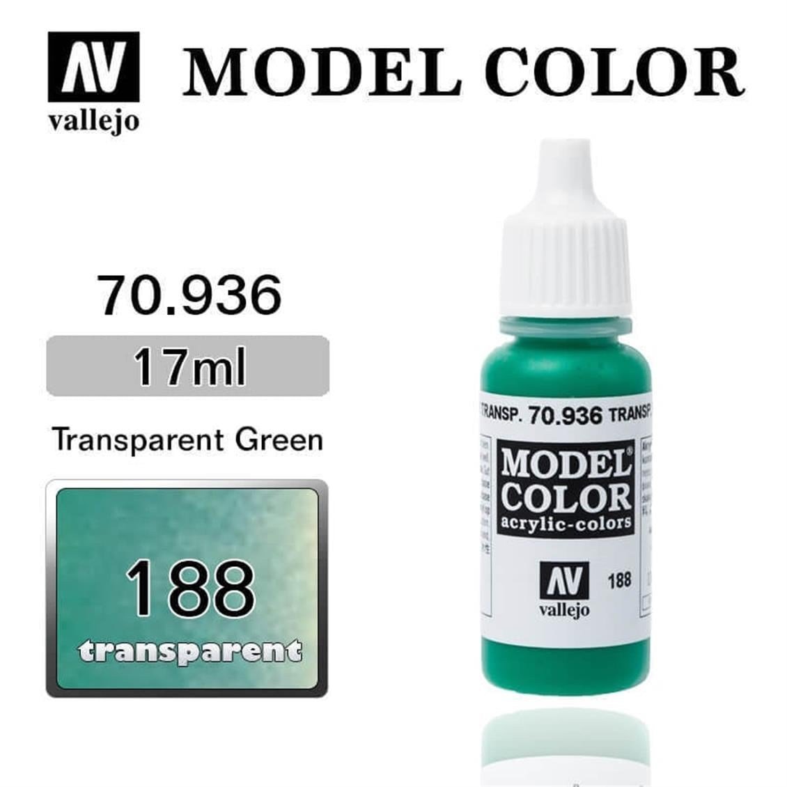 Vallejo 70936 18 ml. (188) Transparent Green-Transparent, Model Color Serisi Model Boyası