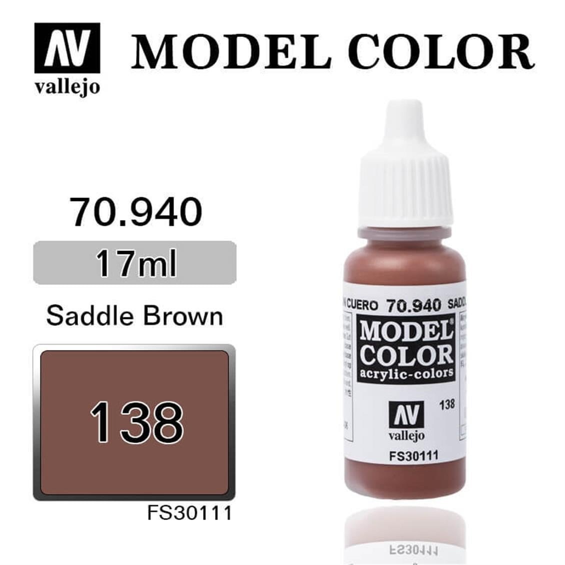Vallejo 70940 18 ml. (138) Saddle Brown-Matt, Model Color Serisi Model Boyası