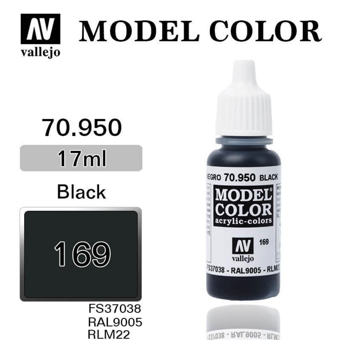 Vallejo 70950 18 ml. (169) Black-Matt, Model Color Serisi Model Boyası