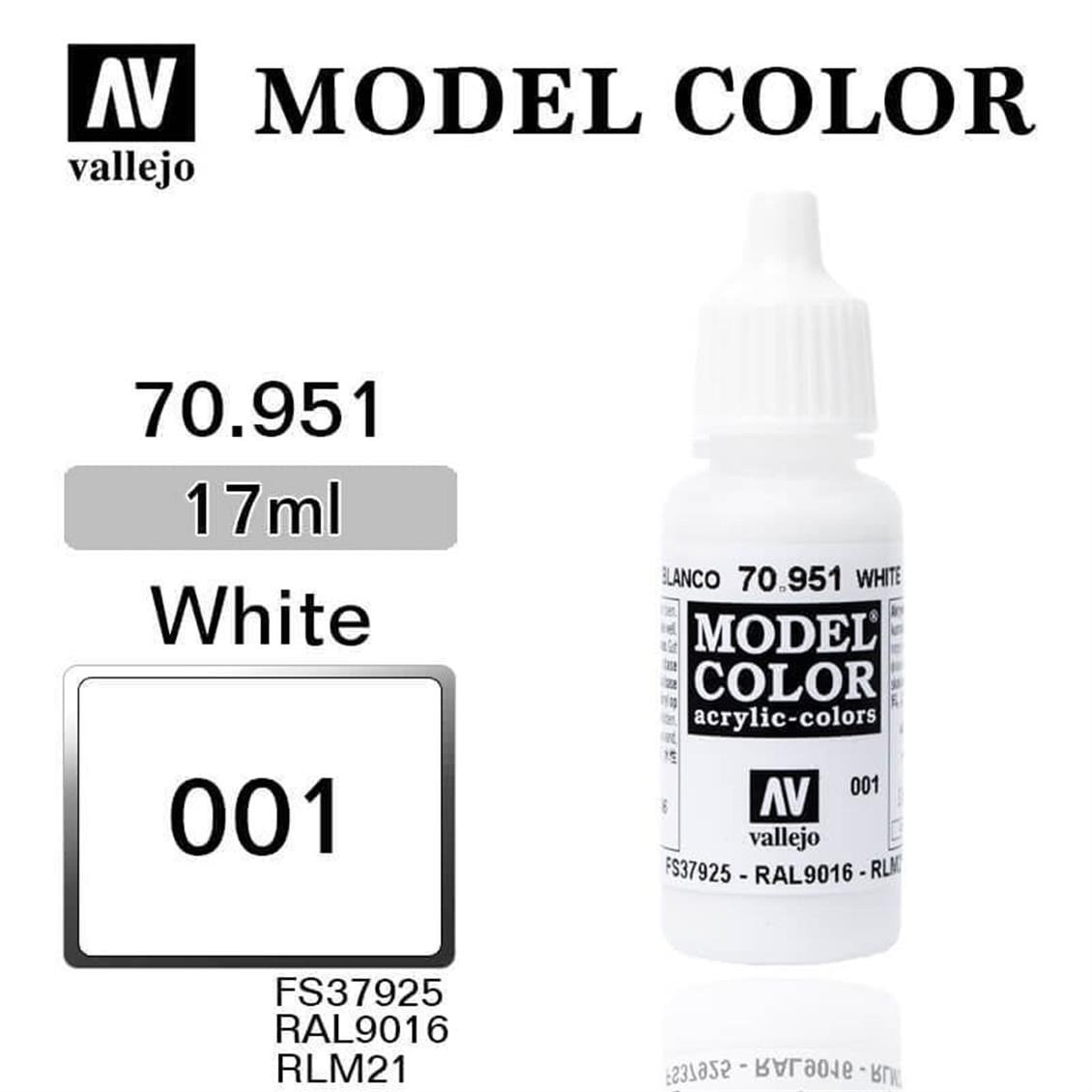 Vallejo 70951 18 ml. (1) White-Matt, Model Color Serisi Model Boyası