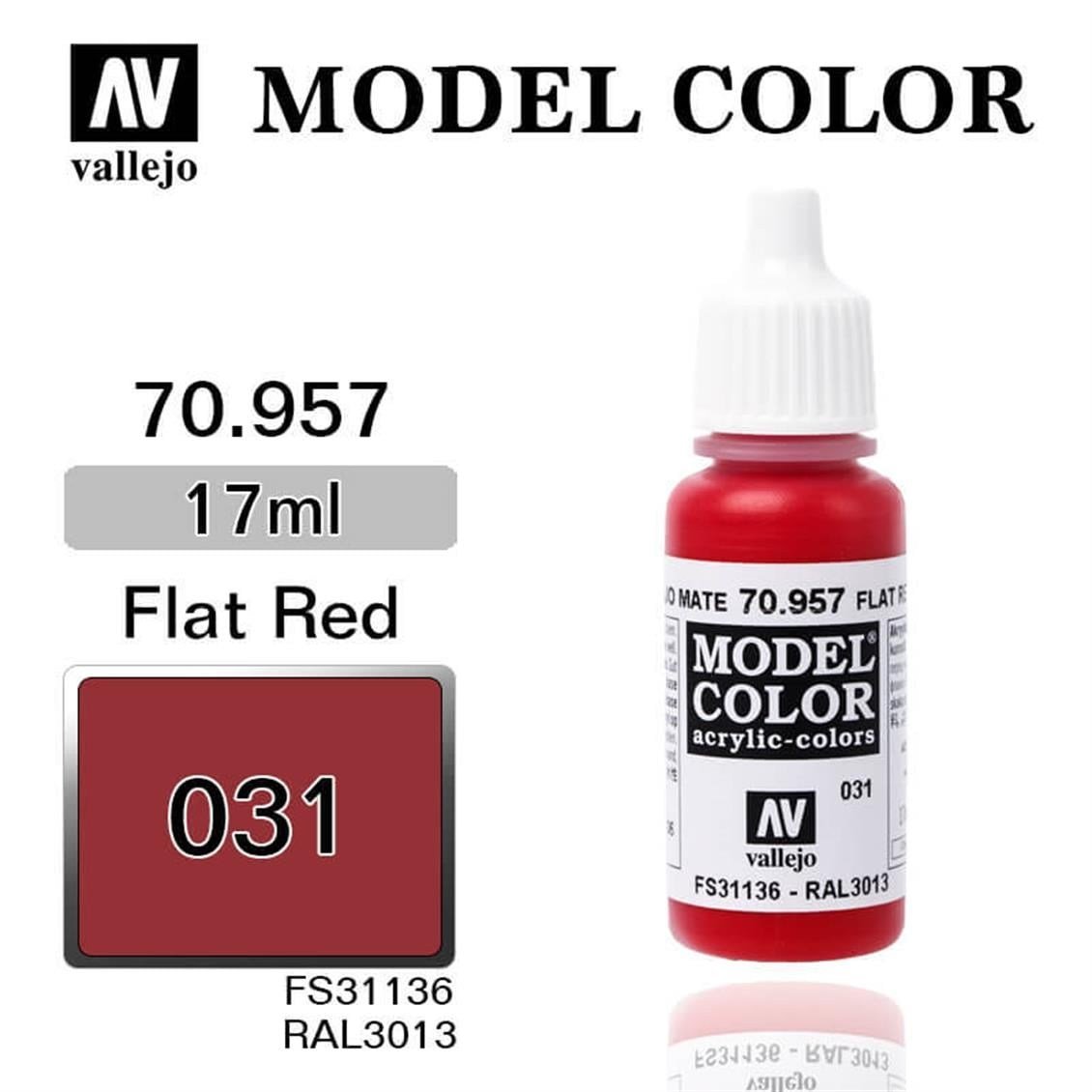 Vallejo 70957 18 ml. (31) Flat Red-Matt, Model Color Serisi Model Boyası