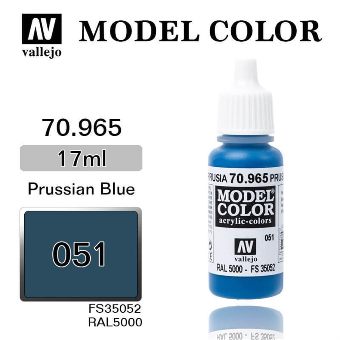Vallejo 70965 18 ml. (51) Prussian Blue-Matt, Model Color Serisi Model Boyası