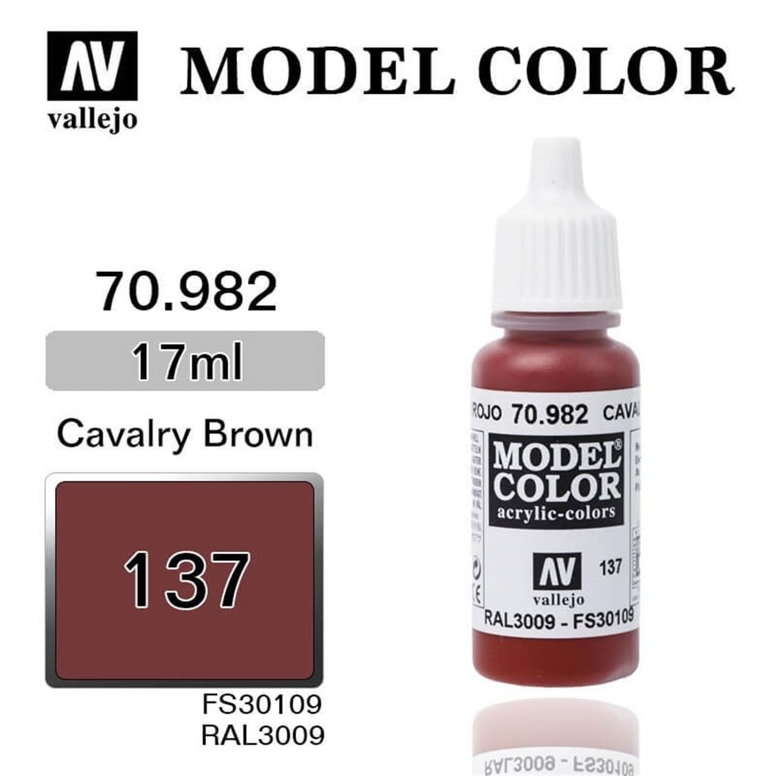 Vallejo 70982 18 ml. (137) Cavalry Brown-Matt, Model Color Serisi Model Boyası