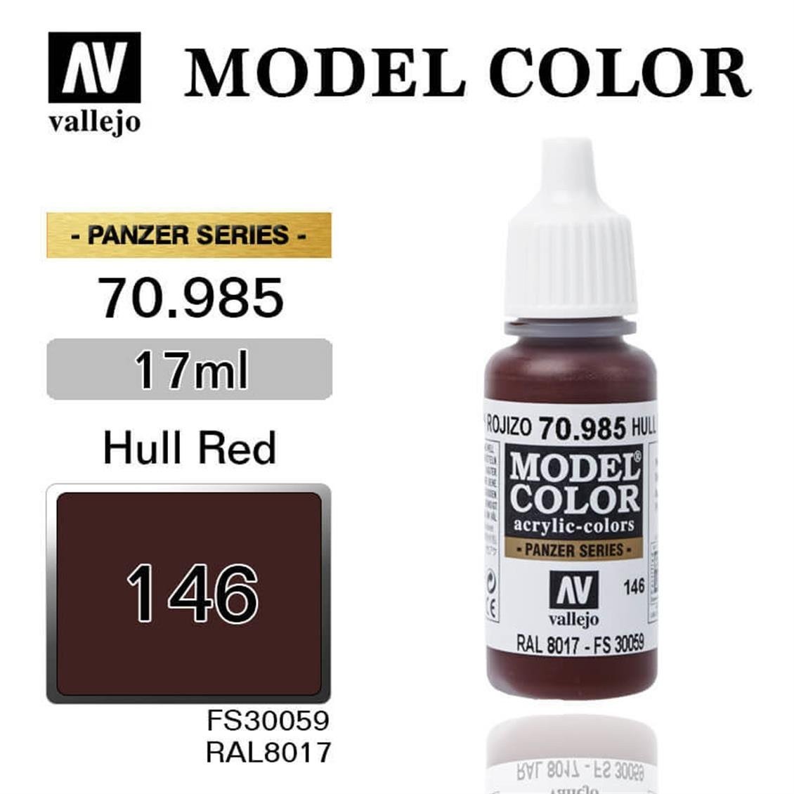 Vallejo 70985 18 ml. (146) Hull Red-Matt, Model Color Serisi Model Boyası