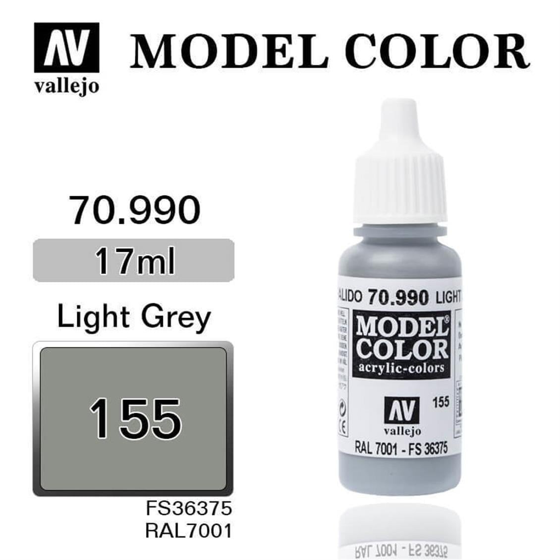 Vallejo 70990 18 ml. (155) Light Grey-Matt, Model Color Serisi Model Boyası