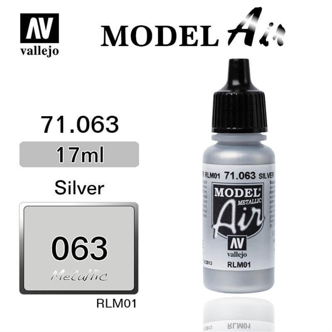 Vallejo 71063 18 ml. Silver RLM01, Model Air Serisi Model Boyası