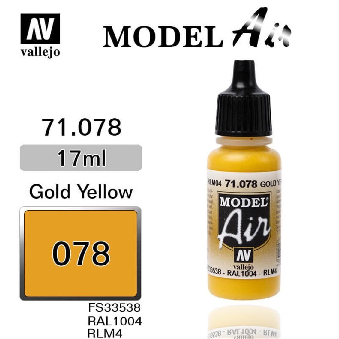 Vallejo 71078 18 ml. Yellow RLM04, Model Air Serisi Model Boyası