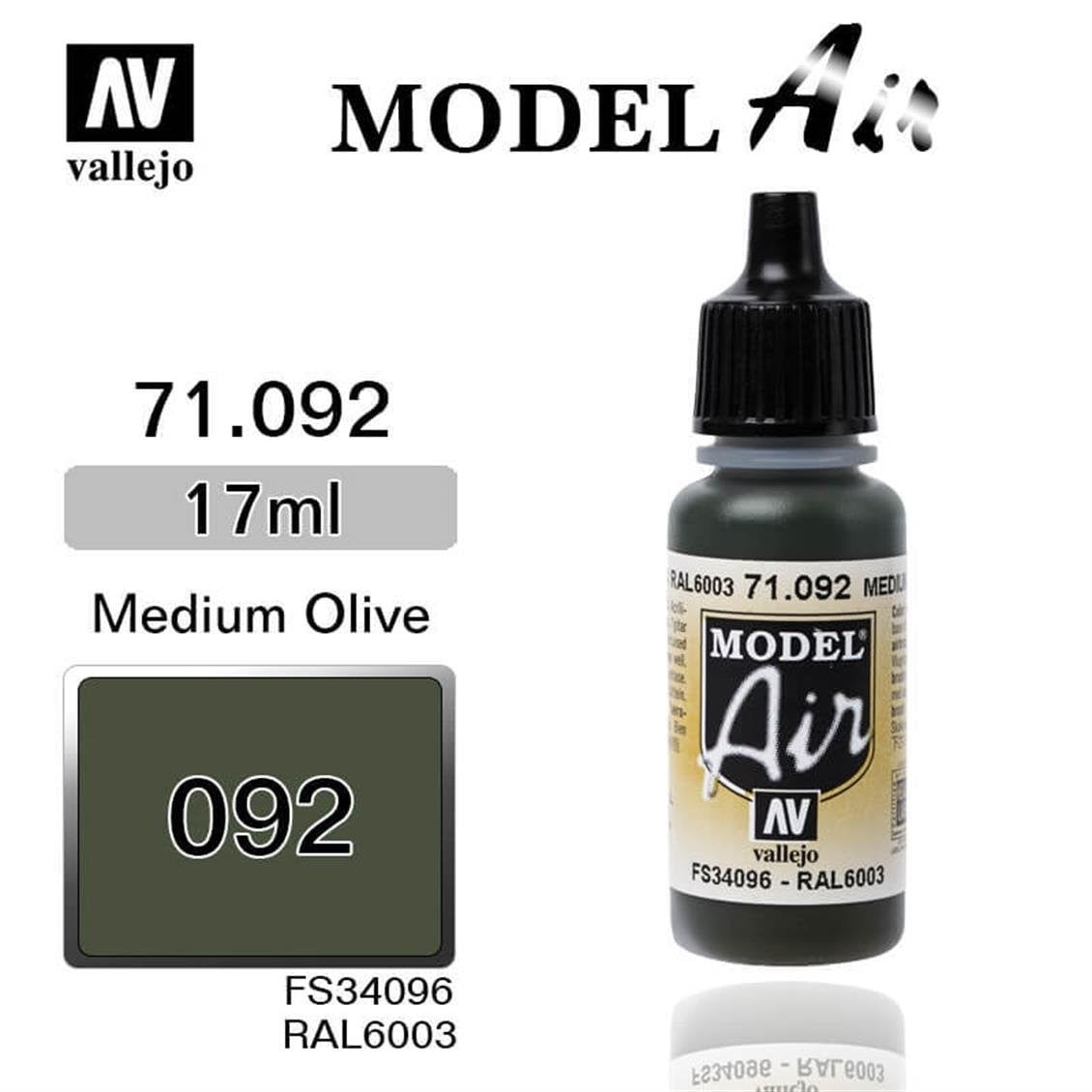 Vallejo 71092 18 ml. Medium Olive, Model Air Serisi Model Boyası