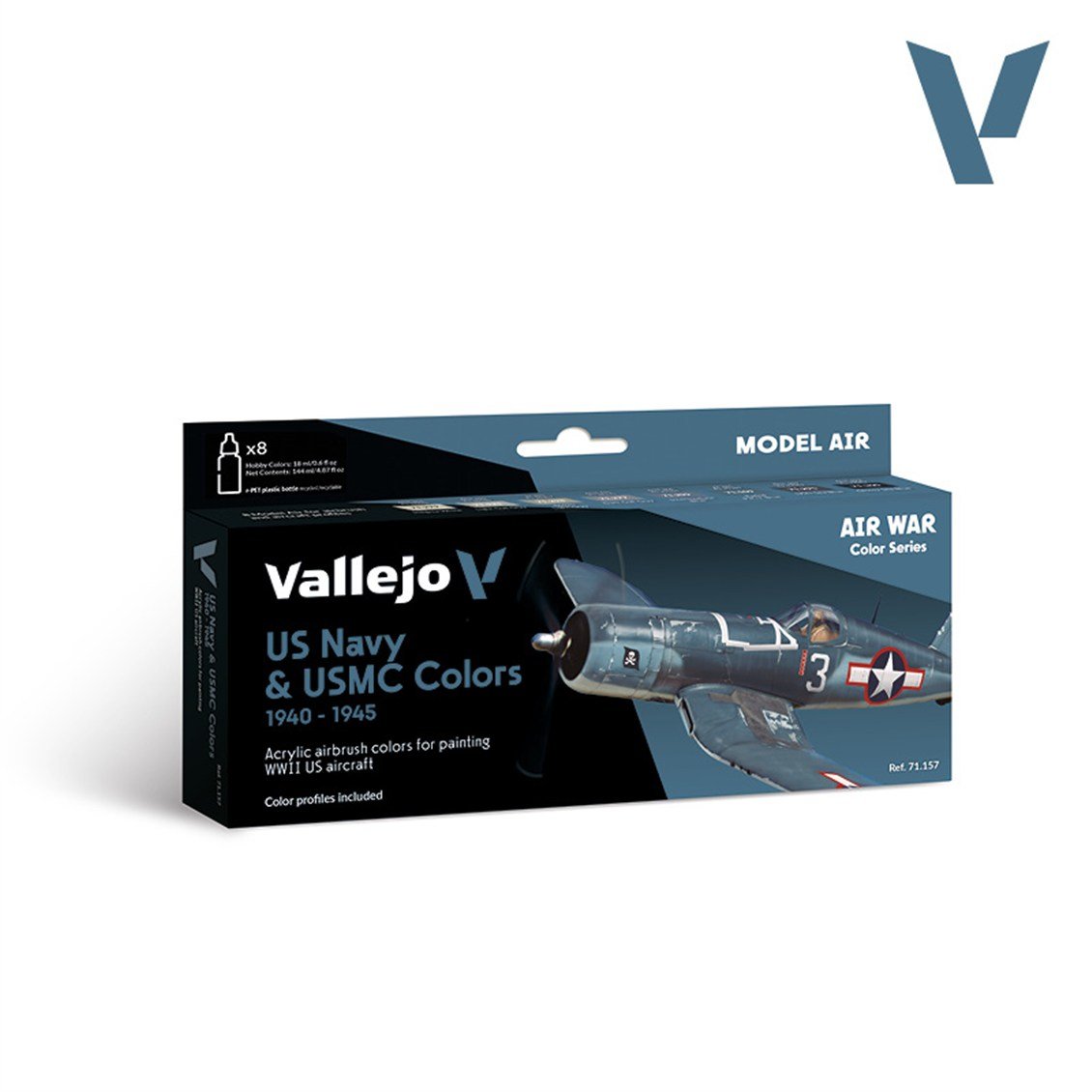 Vallejo 71157 8x18 ml. US Navy & USMC colors 1940-1945, Model Air Serisi Model Boyası Seti