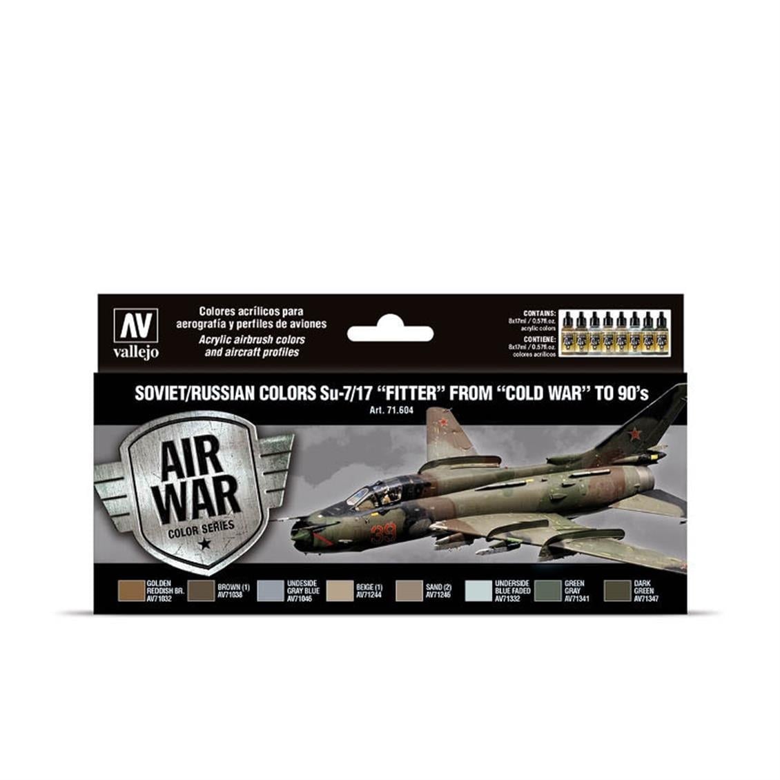 Vallejo 71604 8x18 ml. Soviet/Russian Colors Su7/17 Fitter from Cold War to 80's, Model Air Serisi Model Boyası Seti