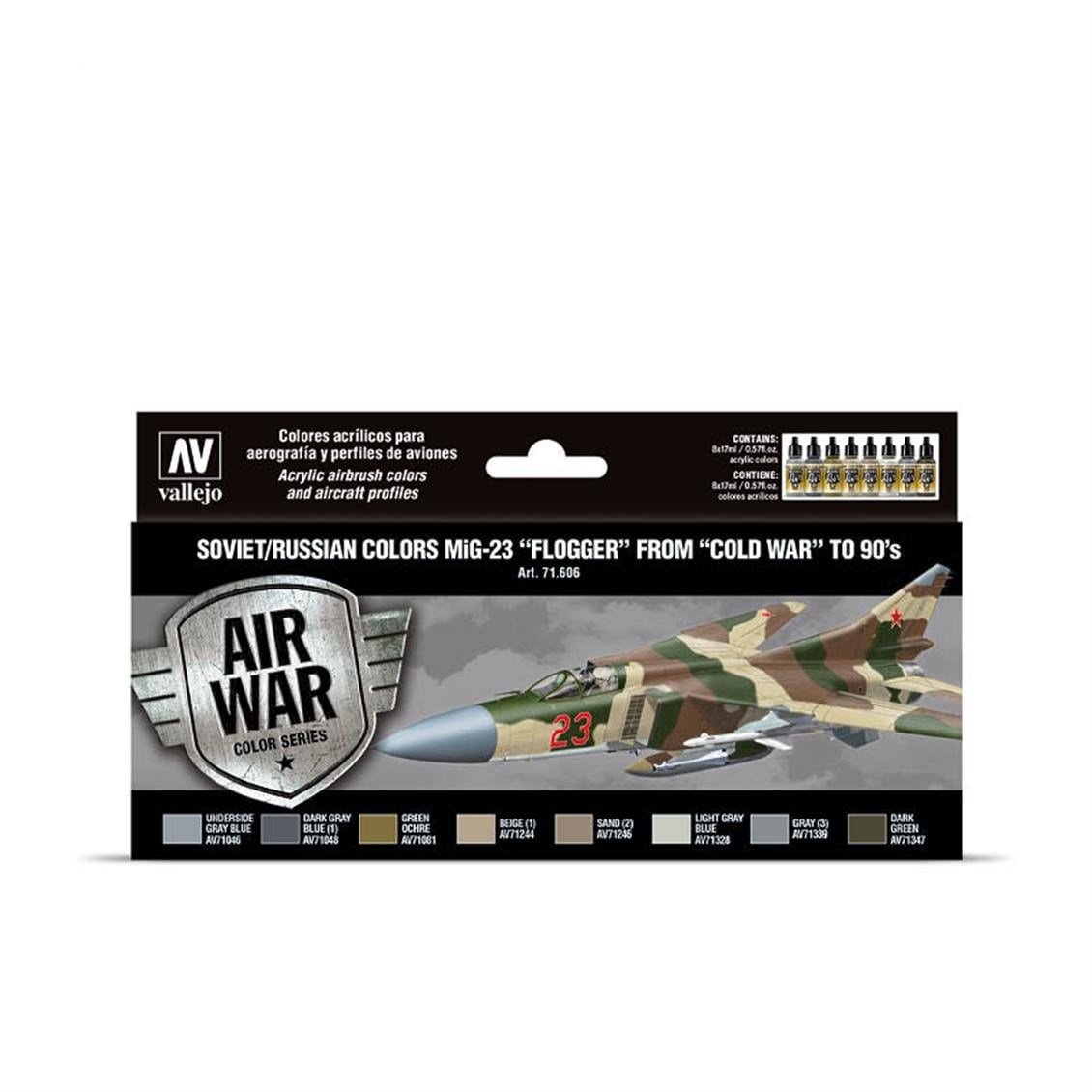Vallejo 71606 8x18 ml. Soviet/Russian Colors MiG23 Flogger from 70's to 90's, Model Air Serisi Model Boyası Seti