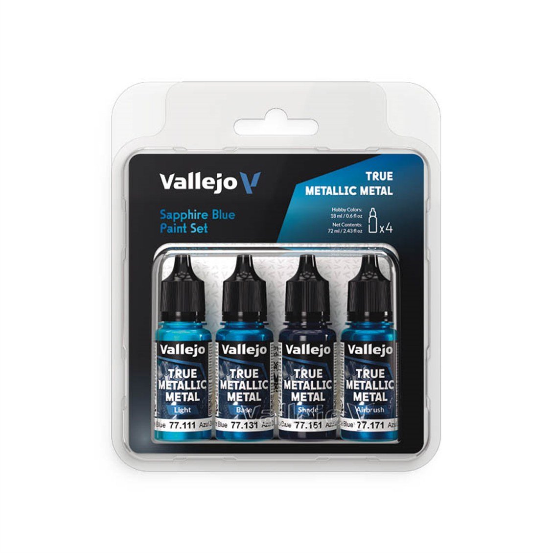 Vallejo 77256 4x18 ml. Sapphire Blue, True Metallic Metal (TMM) Serisi Model Boyası Seti