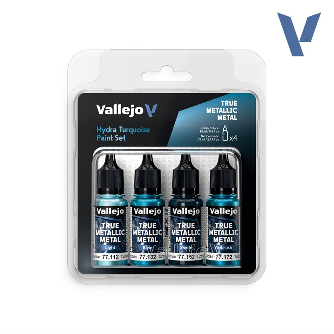 Vallejo 77264 4x18 ml. Hydra Turquoise, True Metallic Metal (TMM) Serisi Model Boyası Seti