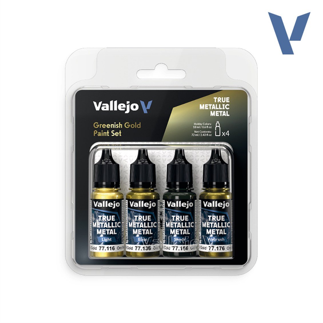 Vallejo 77267 4x18 ml. Greenish Gold, True Metallic Metal (TMM) Serisi Model Boyası Seti