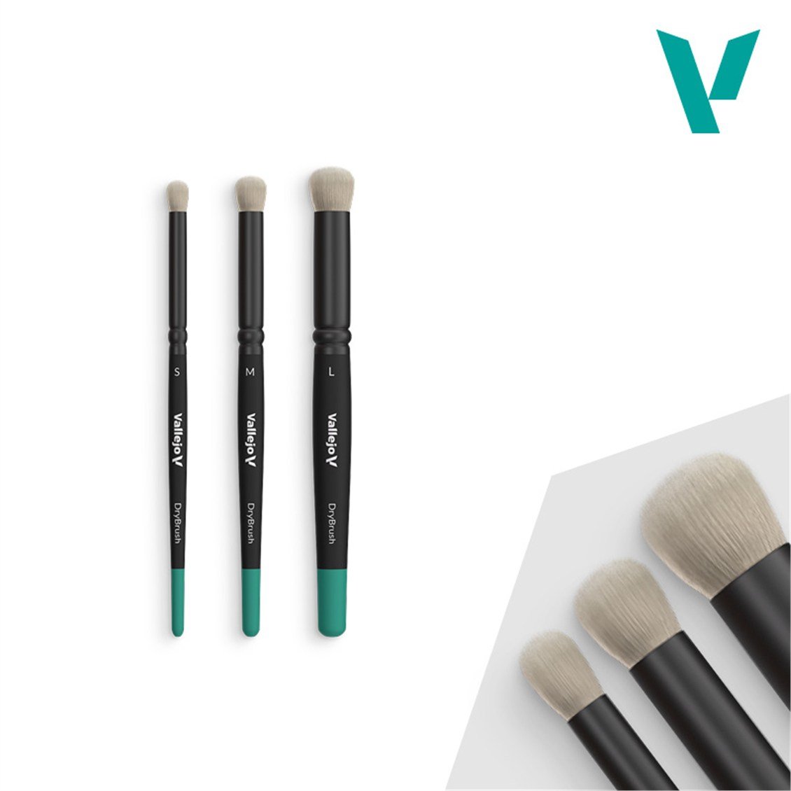 Vallejo B07990 Doğal Saç Kıllı, 3 Adet, DryBrush Fırça Seti