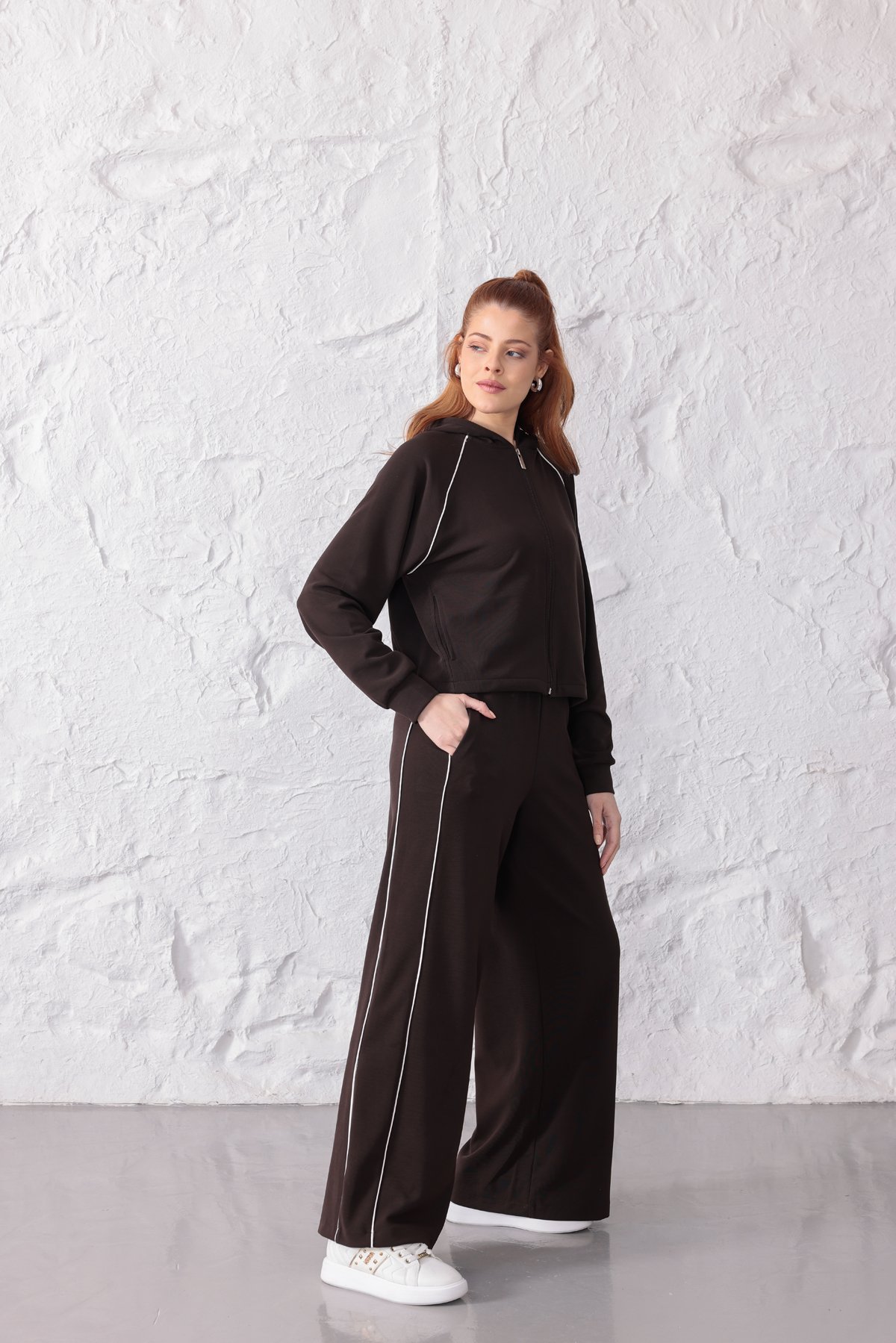 Kahve Premium Pamuklu Sweat-Pantolon Takım