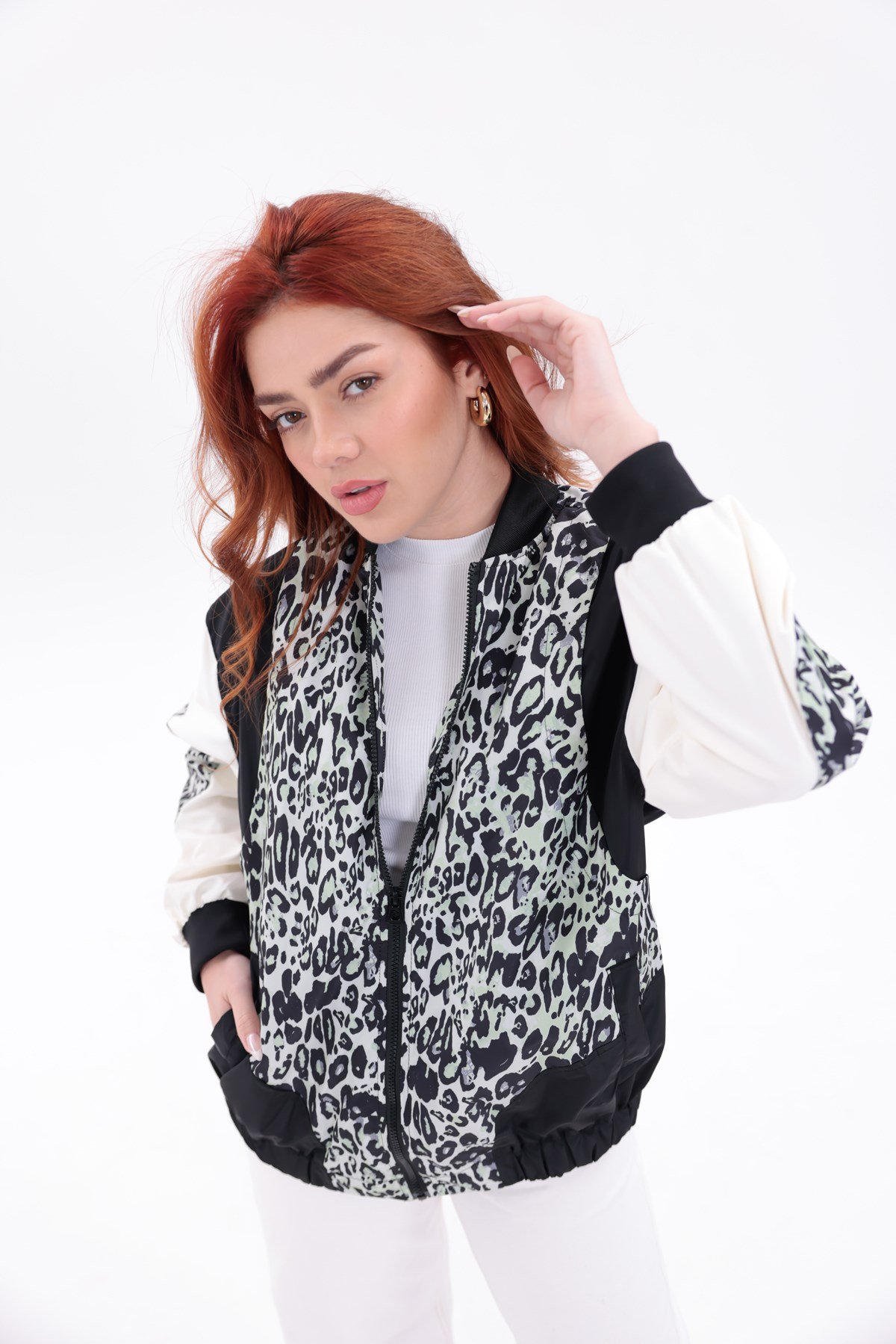 Leopar Panel Bomber Siyah Ceket