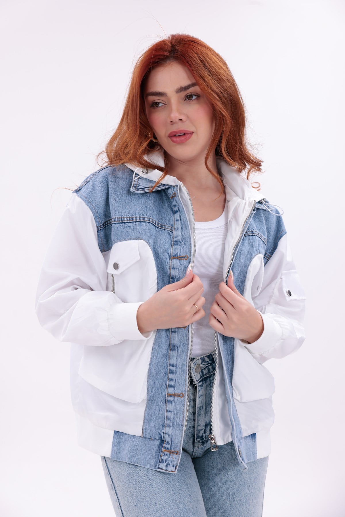 Mix Beyaz Denim Detaylı Premium Ceket