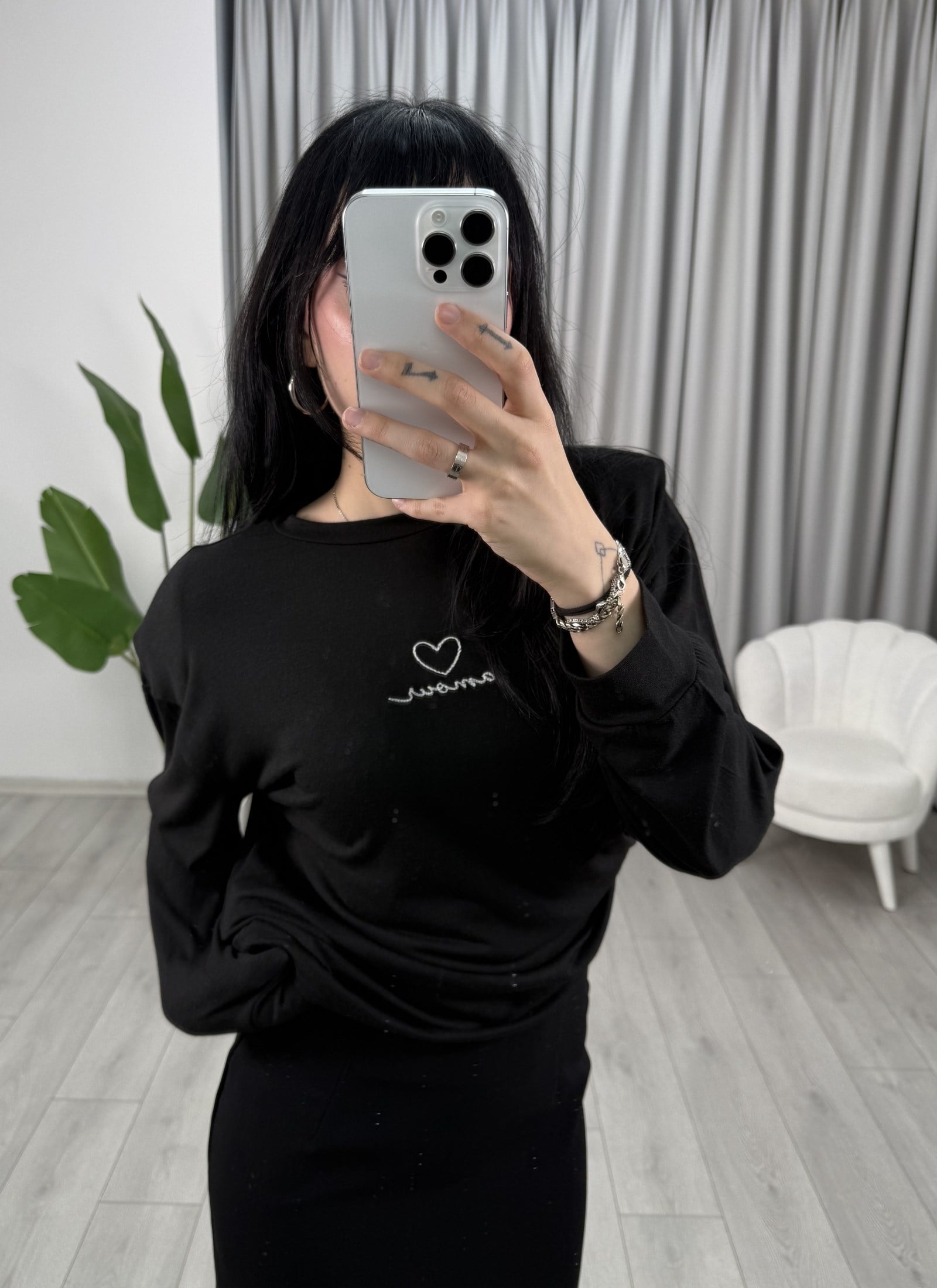 Amore Kaşmir Dokulu Bluz Siyah