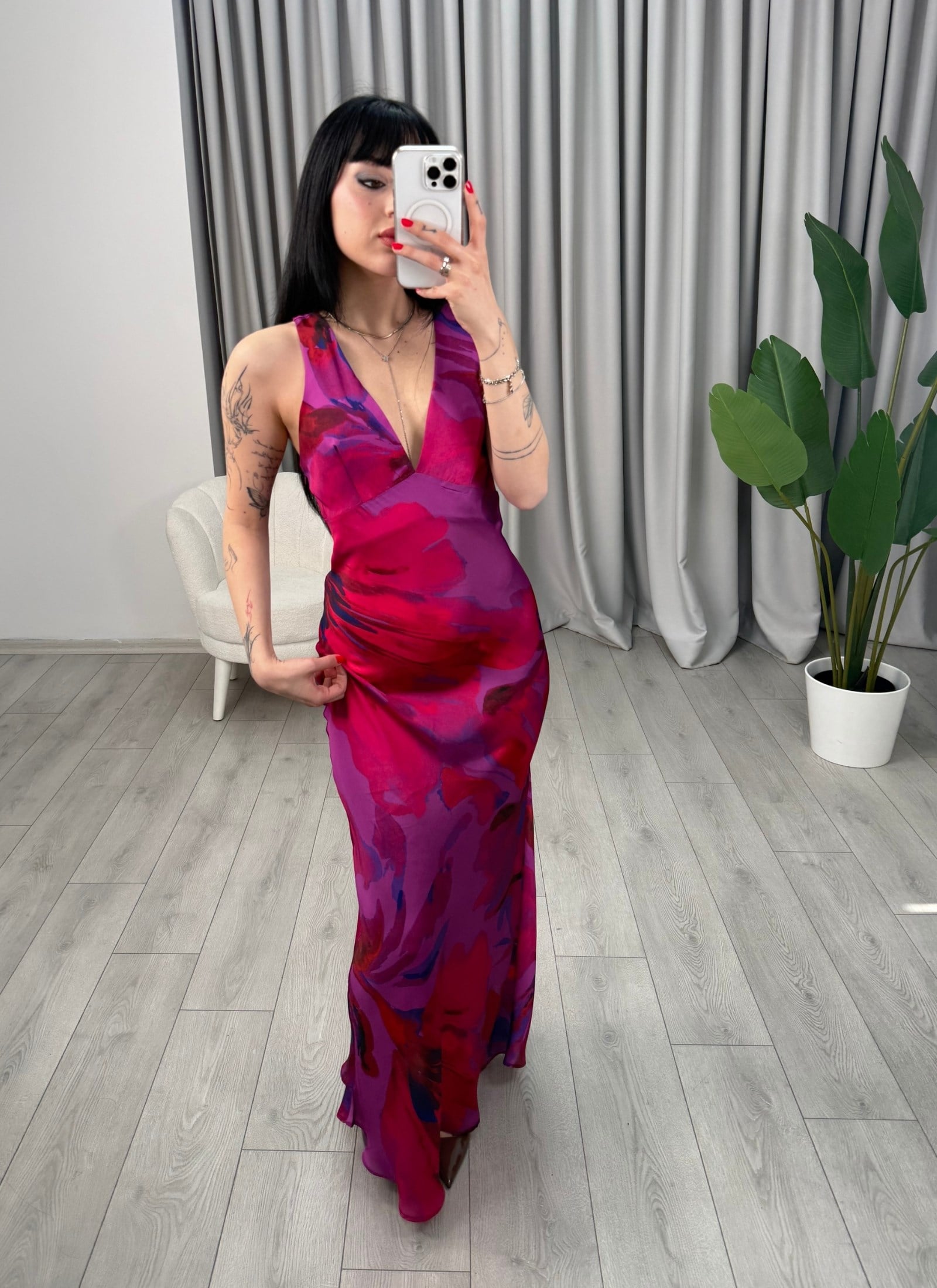 Miranda Desenli Saten Elbise