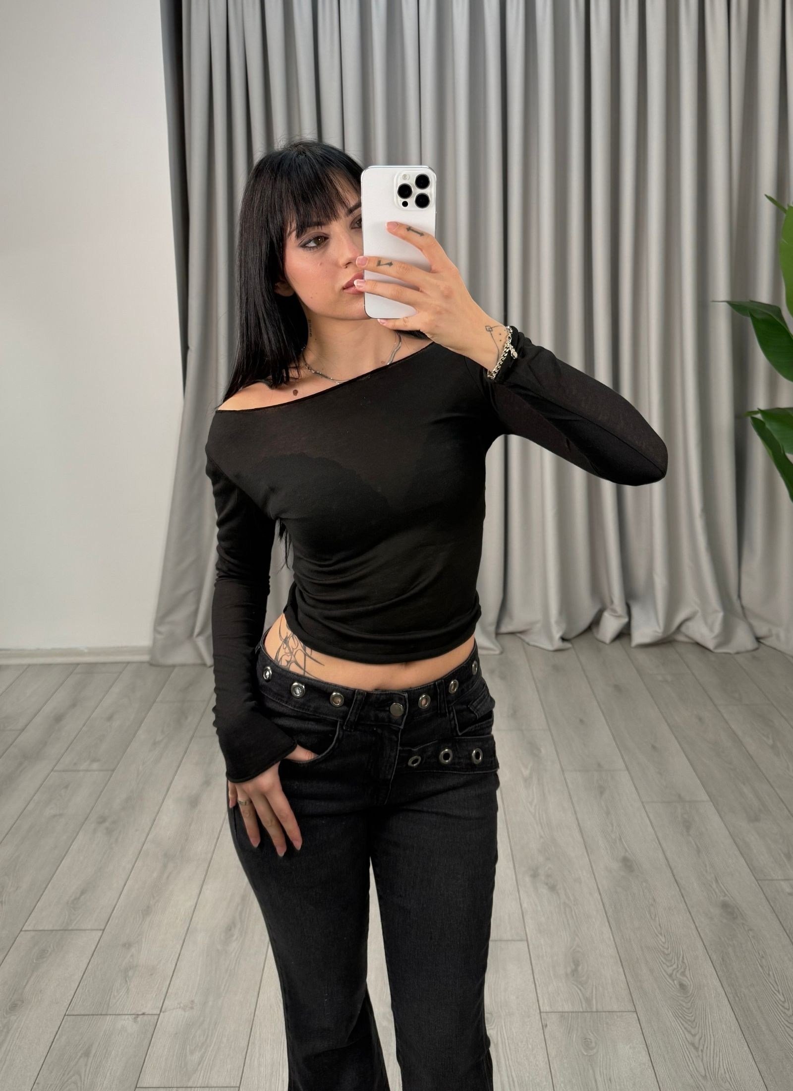 Rachel Transparan Bluz Siyah