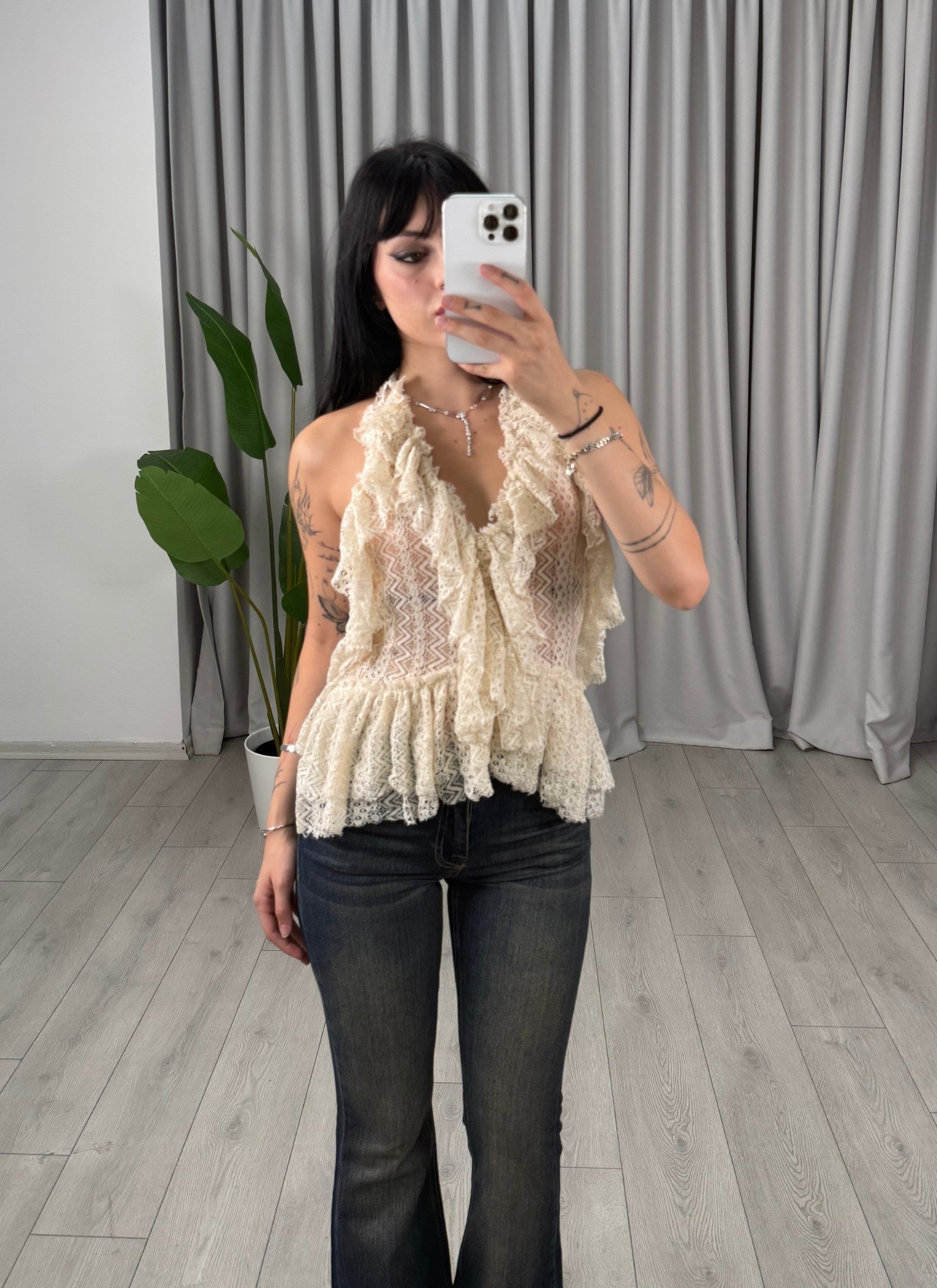 Verona Dantelli Bluz Krem