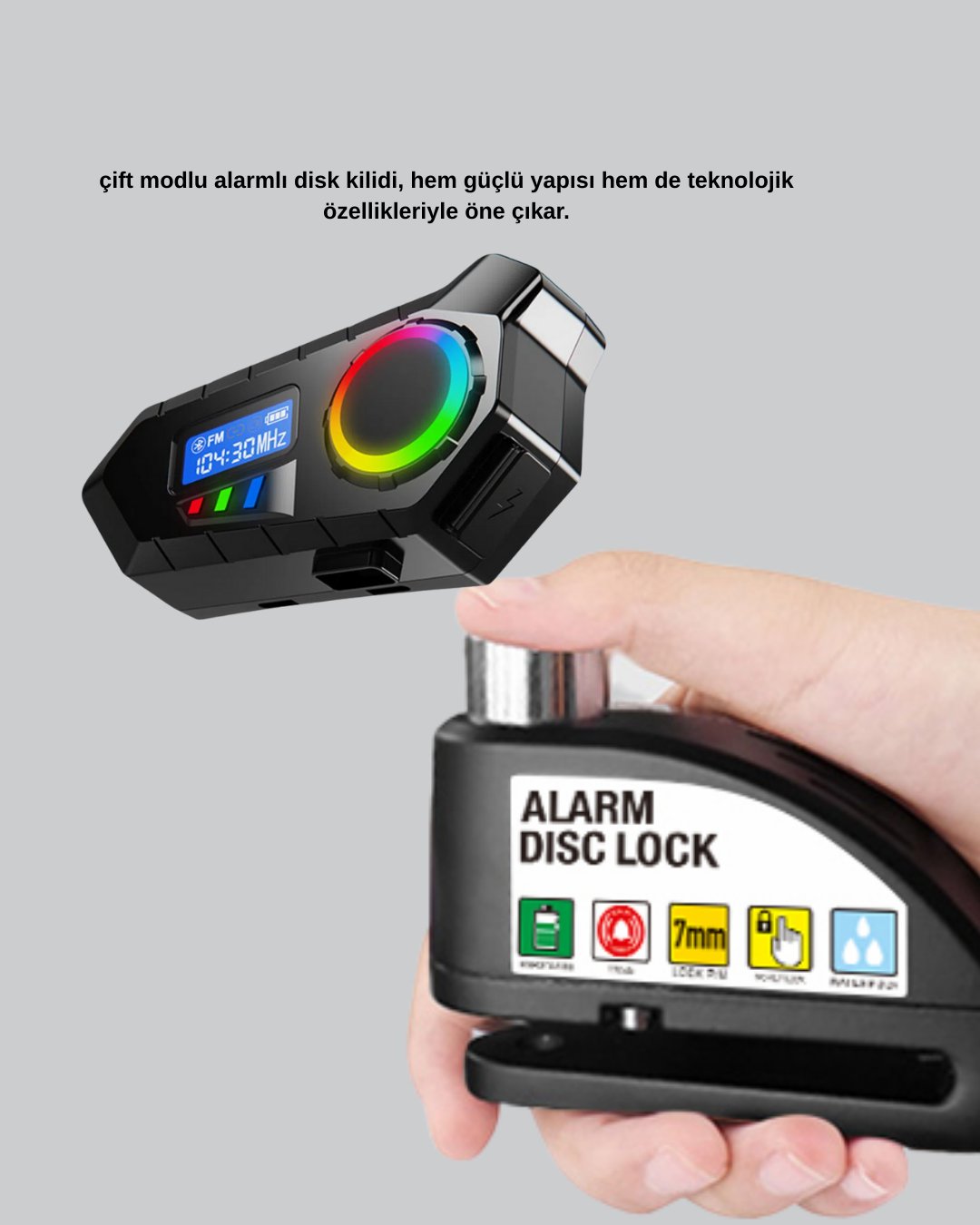 Bluetooth 5.4 İntercom ve Alarmlı Disk Kilidi Seti Güçlü Ses ve Güvenlik