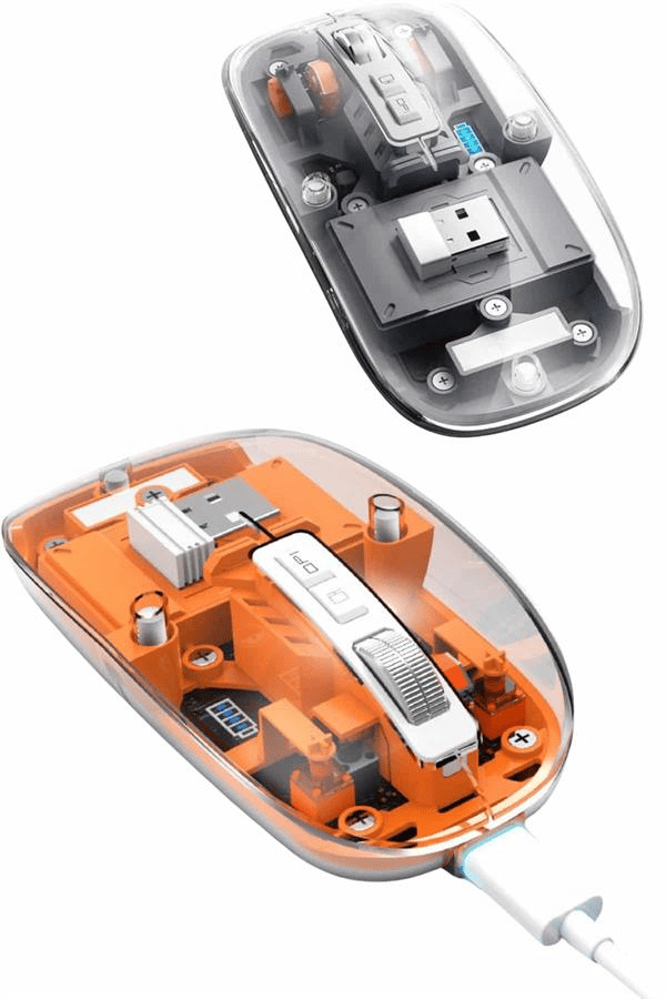Mouse Fare Kablosuz Mouse Fare Şarjlı Bluetooth Sessiz 5 Tuşlu Şeffaf