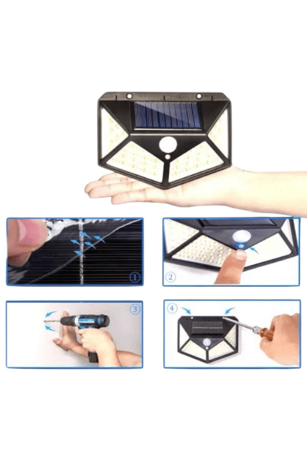 Solar Sensörlü Duvar Lambası Bahçe Lambaso Parlak Beyaz Işık Suya Dayanıklı