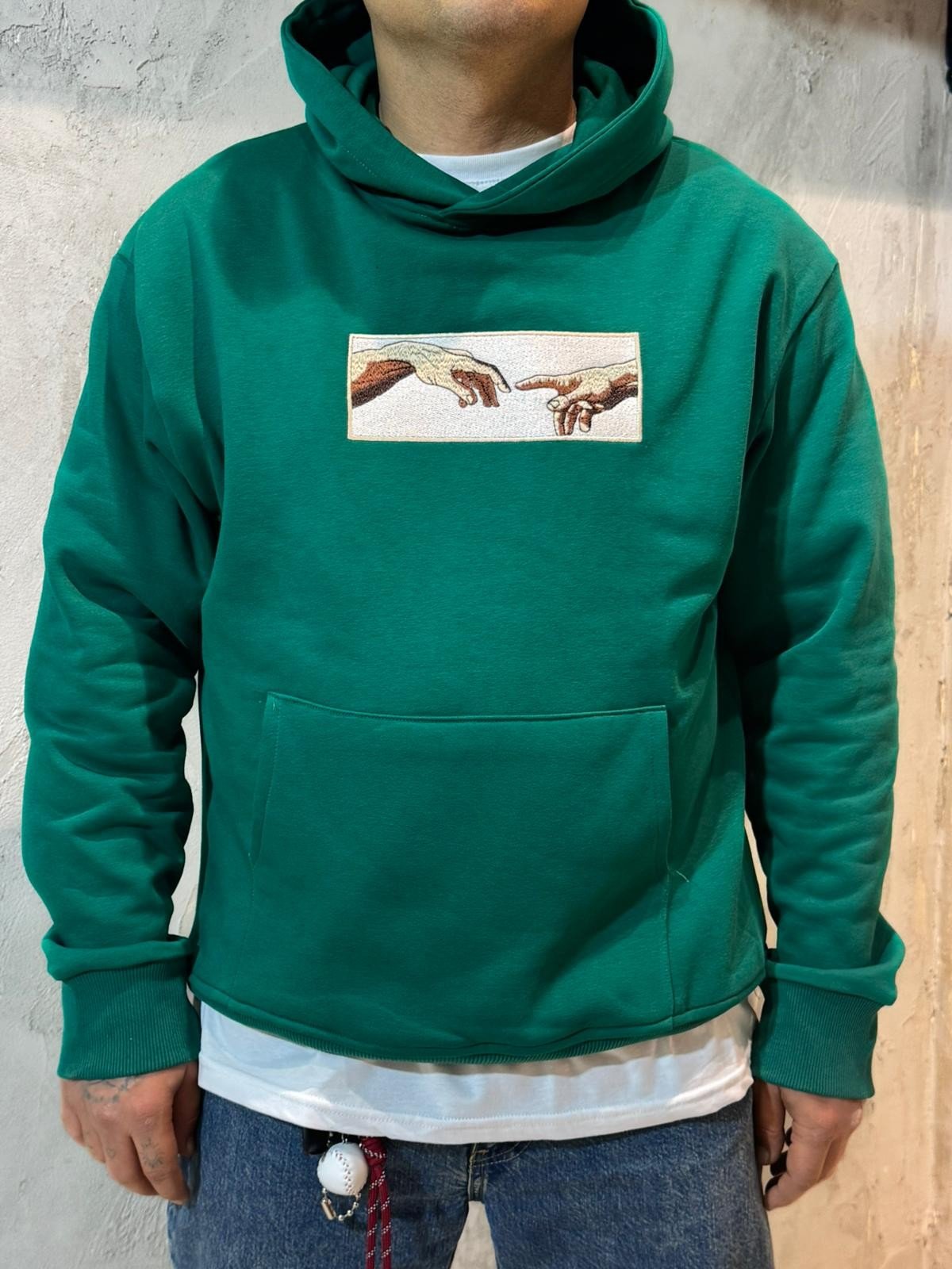 Âdem'in Yaratılışı Nakışlı Yeşil Hoodie