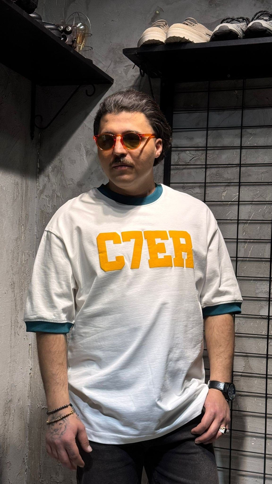C7ER Baskılı Beyaz Oversize T-shirt