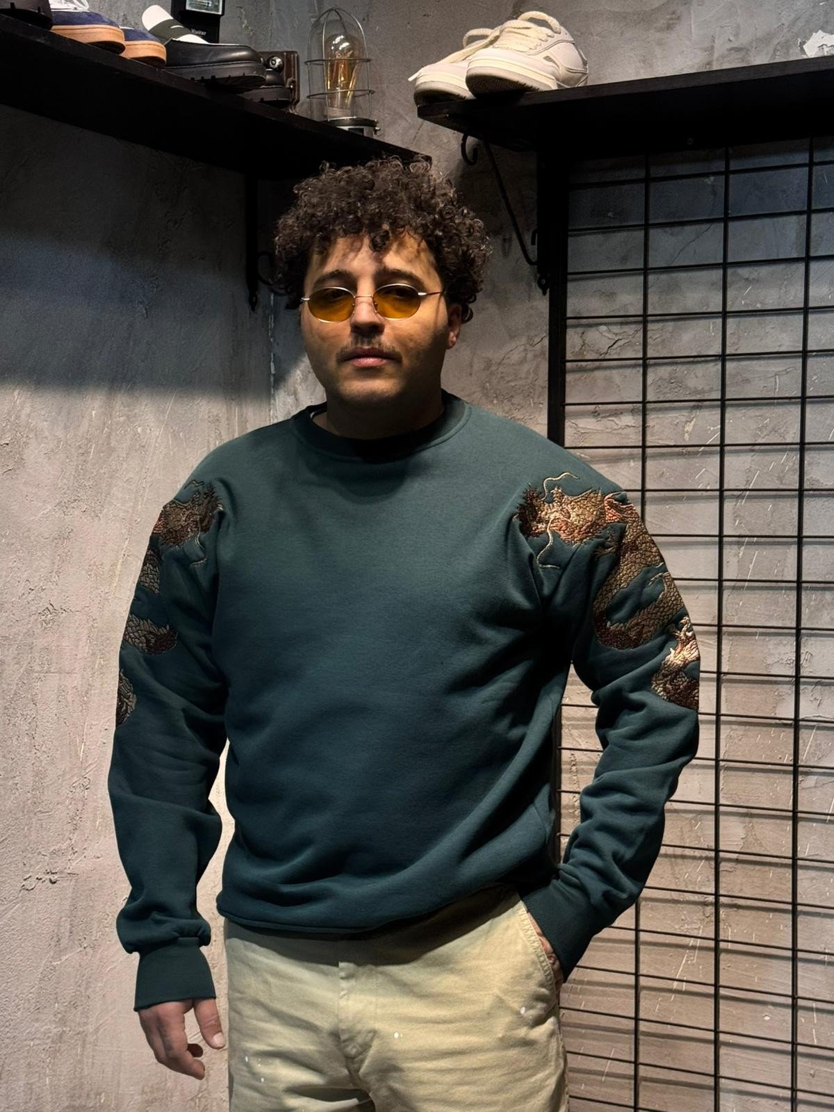 Ejderha Nakışlı Yeşil Sweatshirt