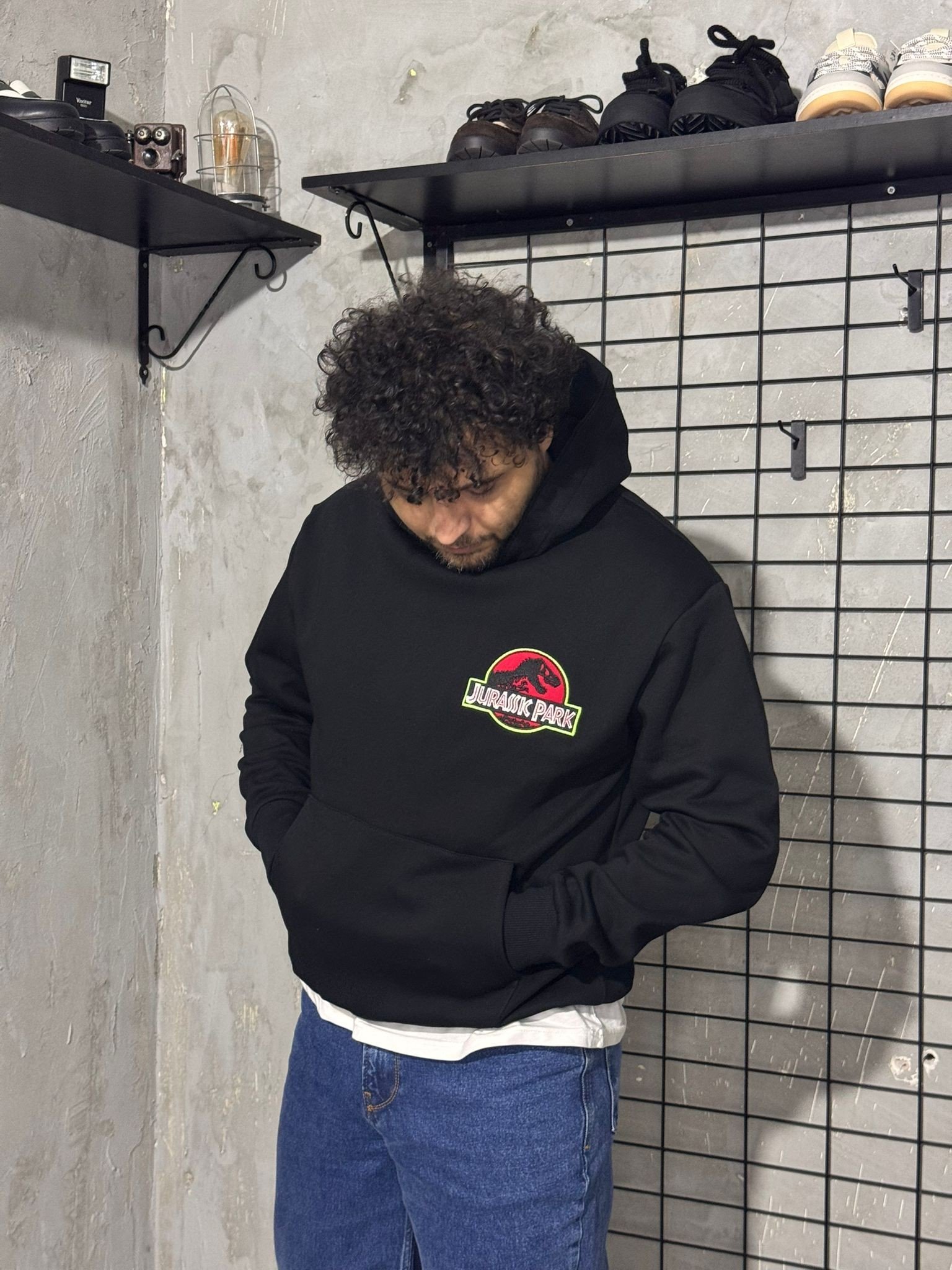 Jurassıc Park Nakışlı Siyah Hoodie