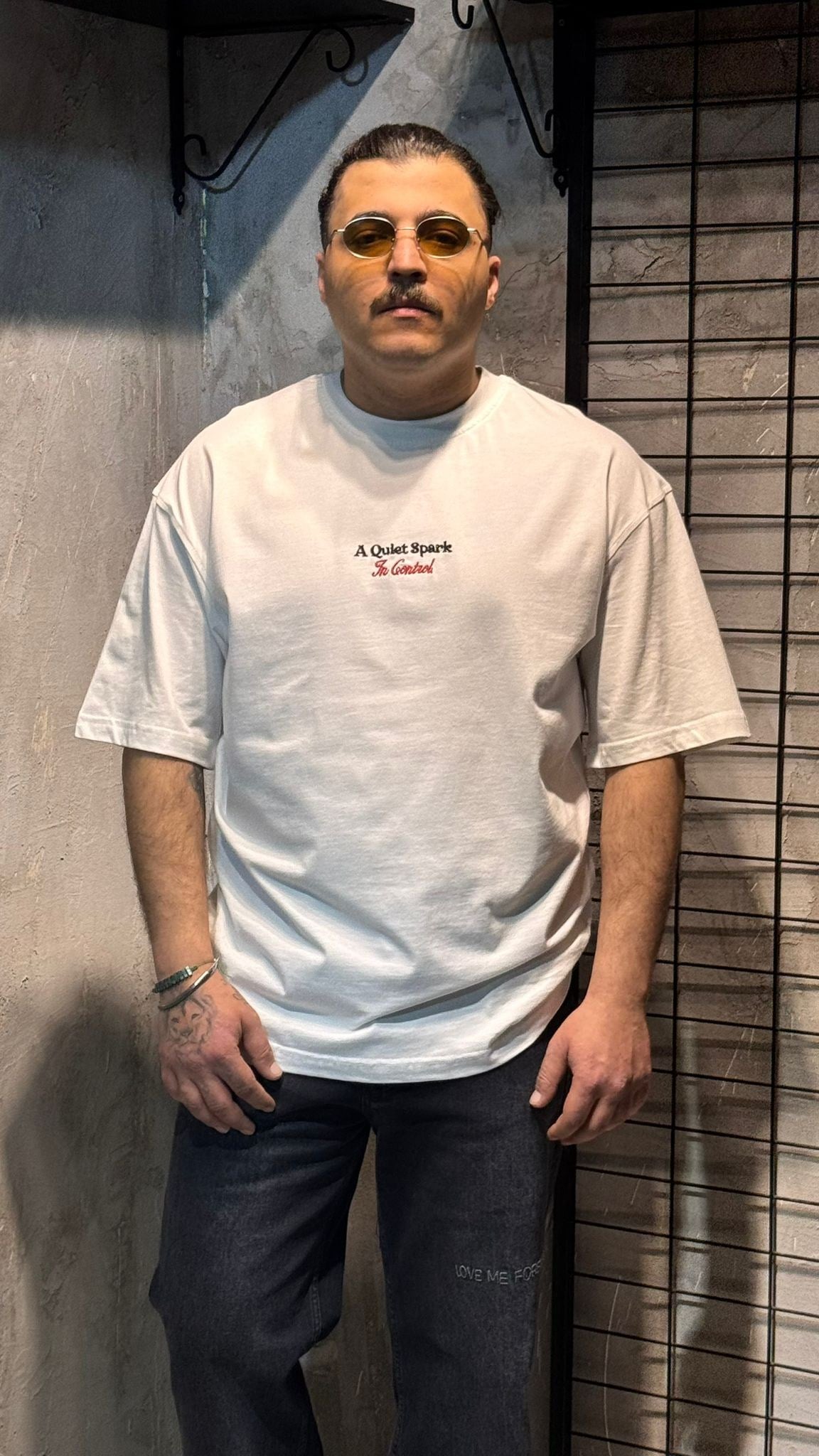Kibrit Kutusu Baskılı Beyaz Oversize T-shirt